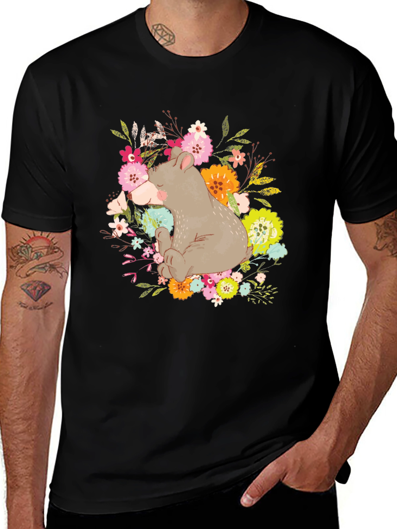 Variant 3 of Bear and Floral Design T-Shirt