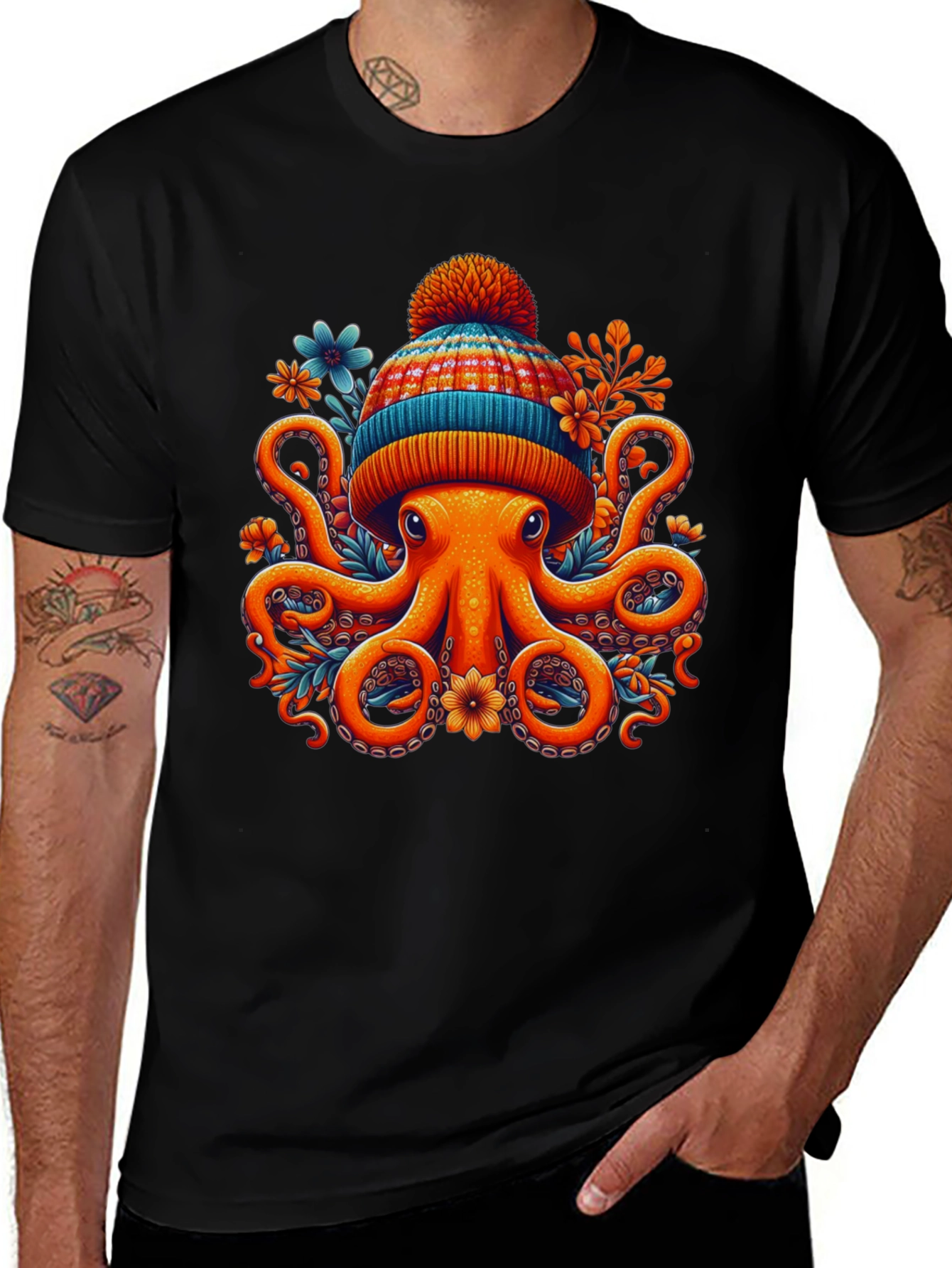 Octopus Winter Hat Graphic Tee - Unique Design