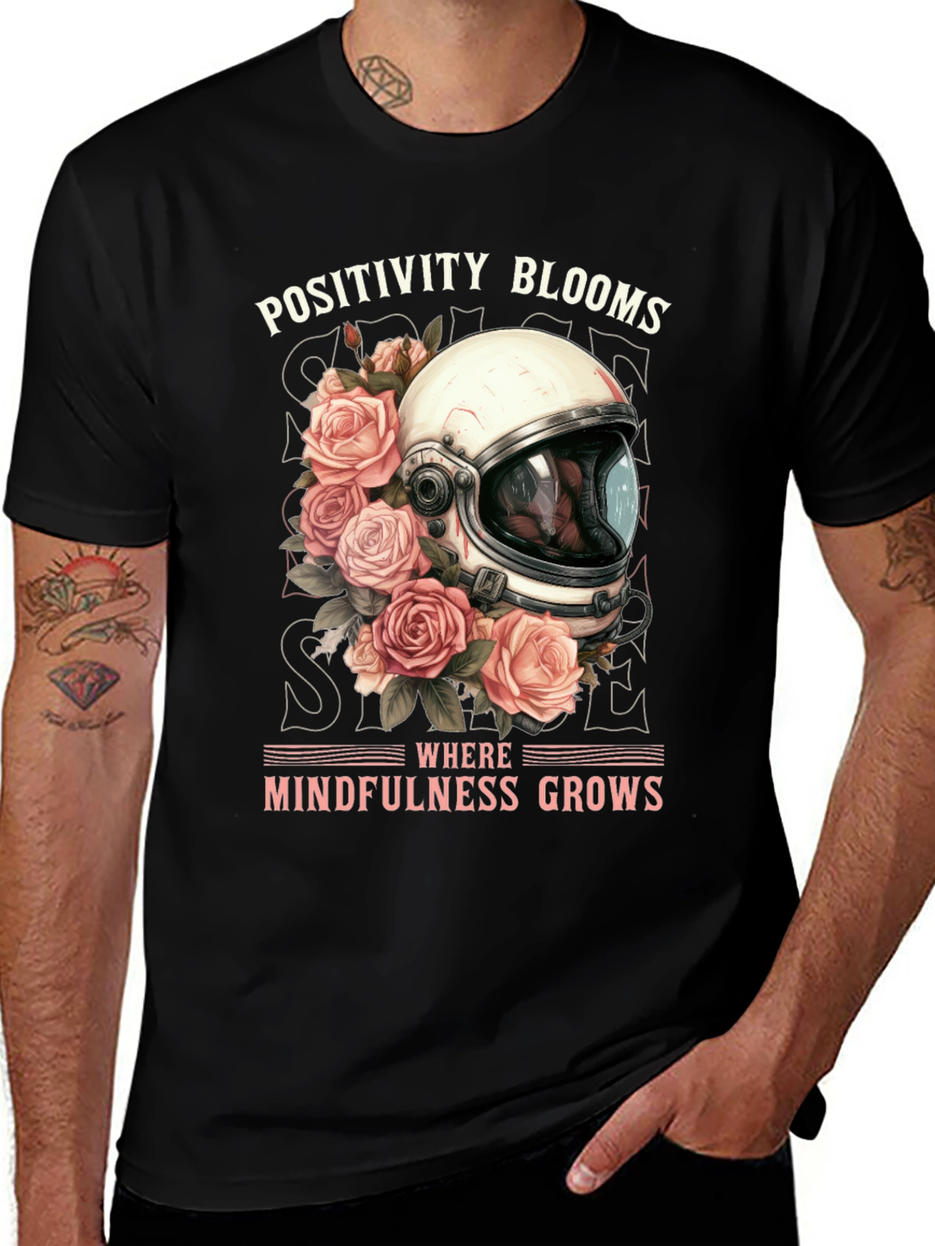 Variant 28 of Positivity Blooms Tee - Astronaut Helmet & Roses
