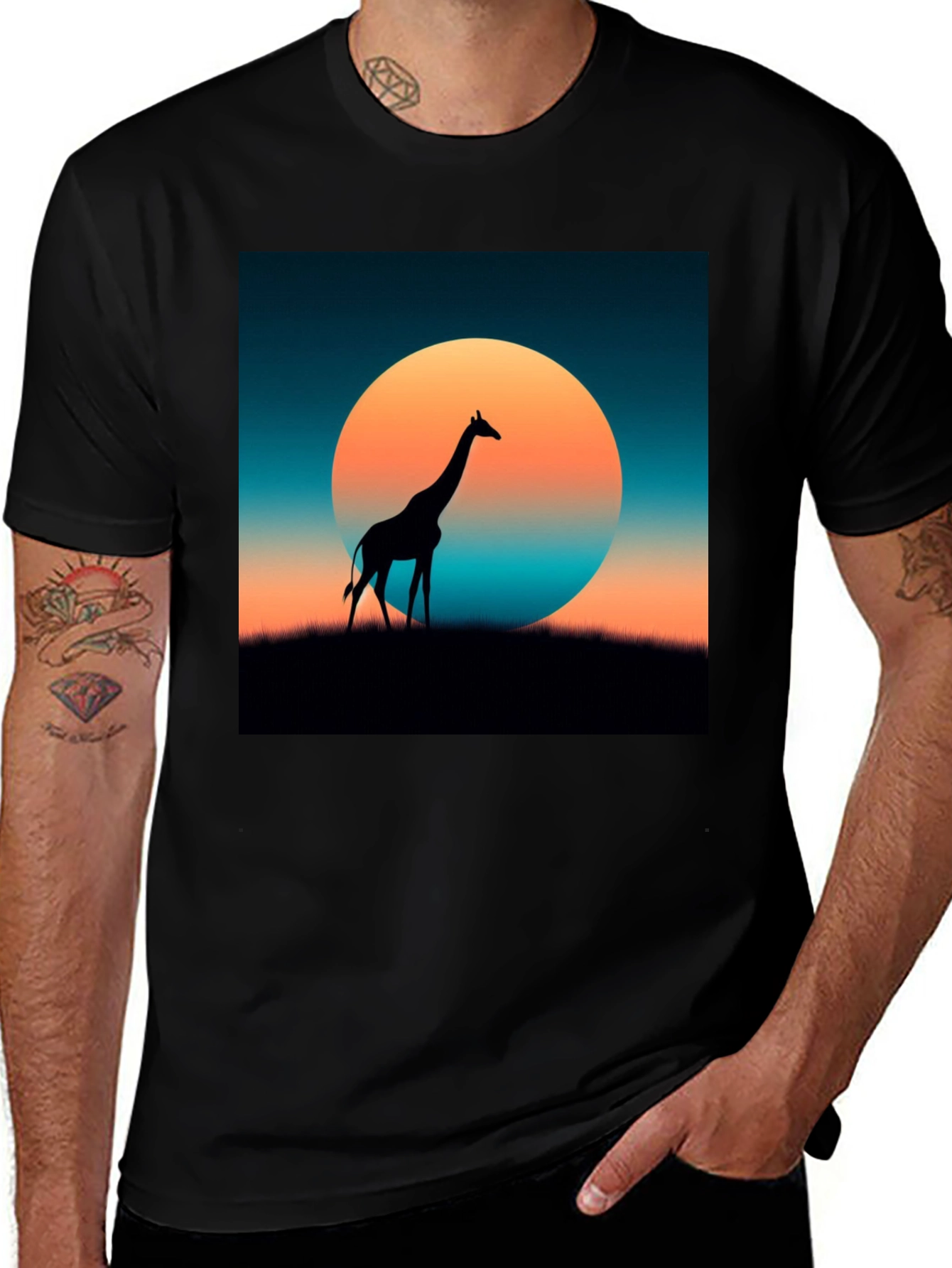 Variant 2 of Giraffe Silhouette Graphic Tee - Trendy Animal Print Shirt