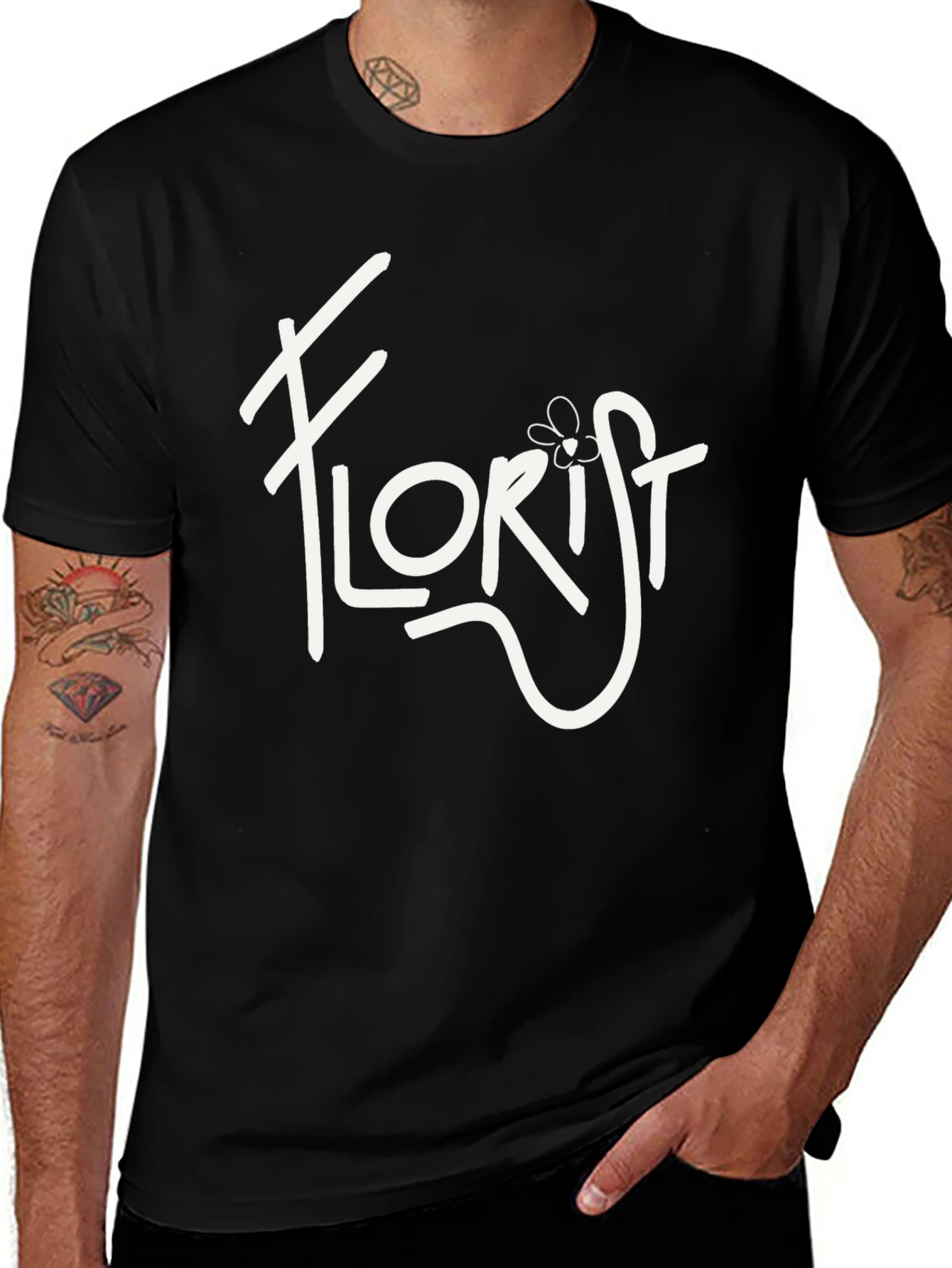Black Florist Graphic Tee - Stylish Crew Neck T-Shirt main image