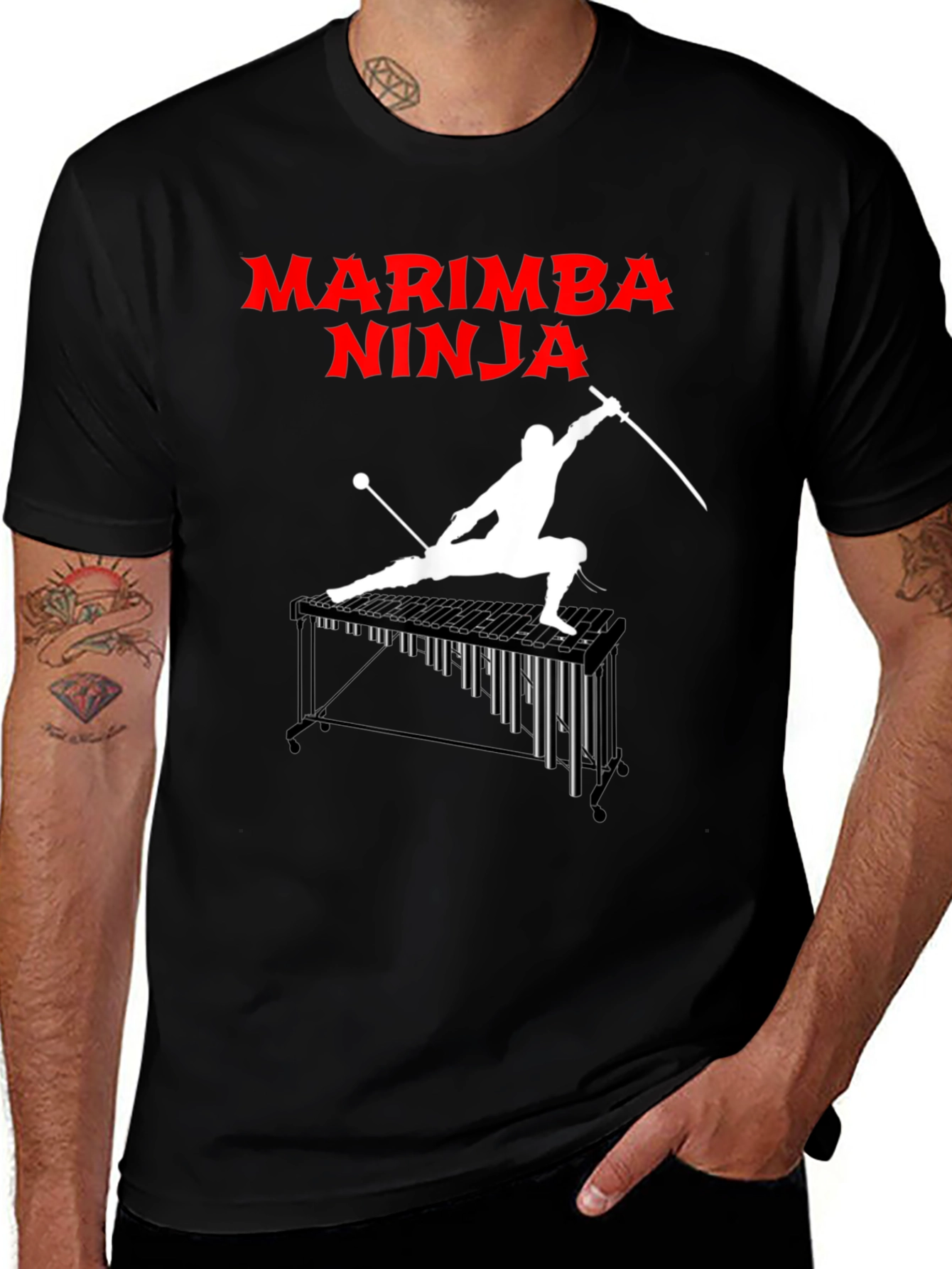 Variant 20 of Marimba Ninja Graphic T-Shirt - Black