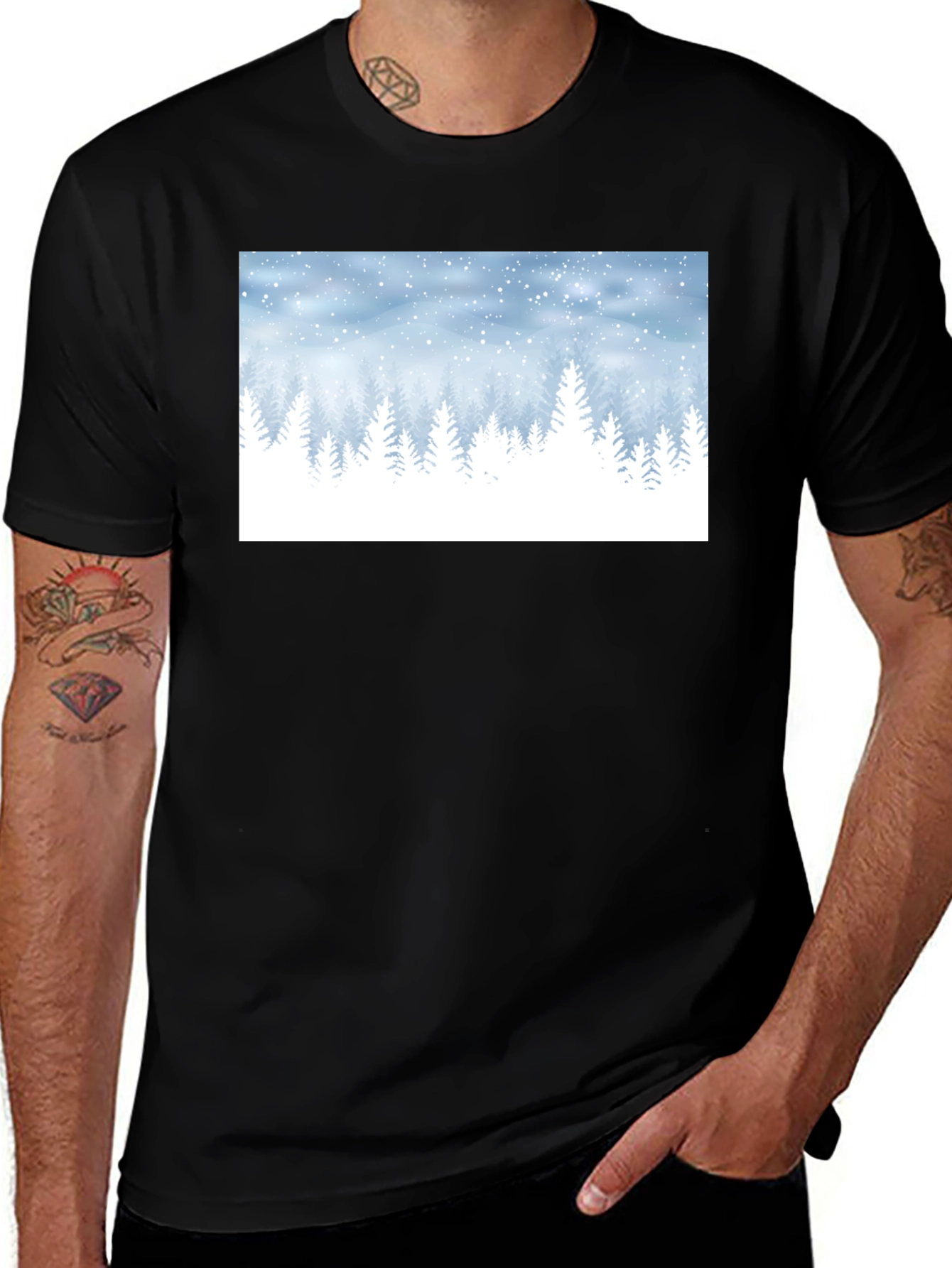 Variant 13 of Winter Forest Graphic Tee - Black Cotton Blend