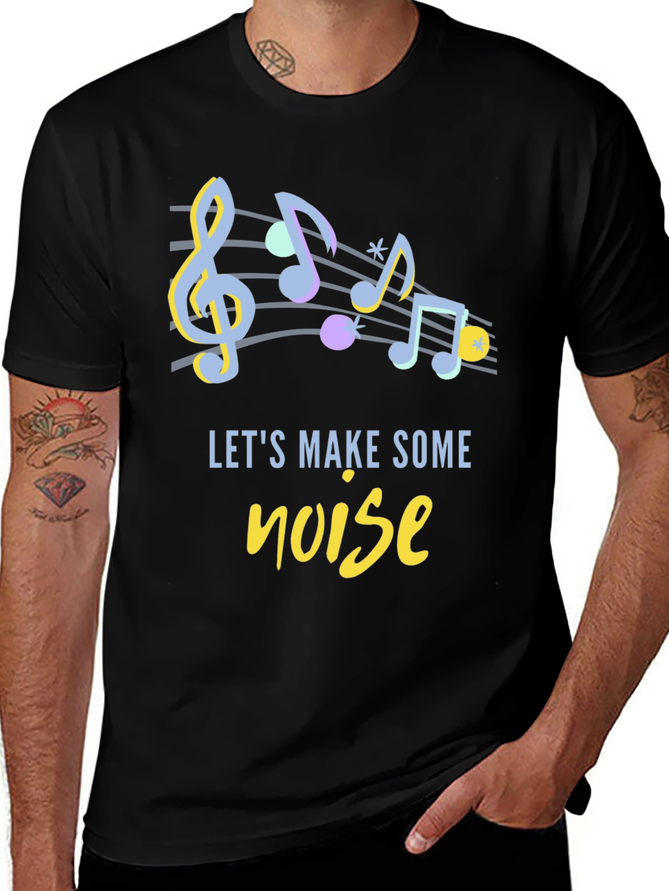 Musical Notes Graphic Black T-Shirt