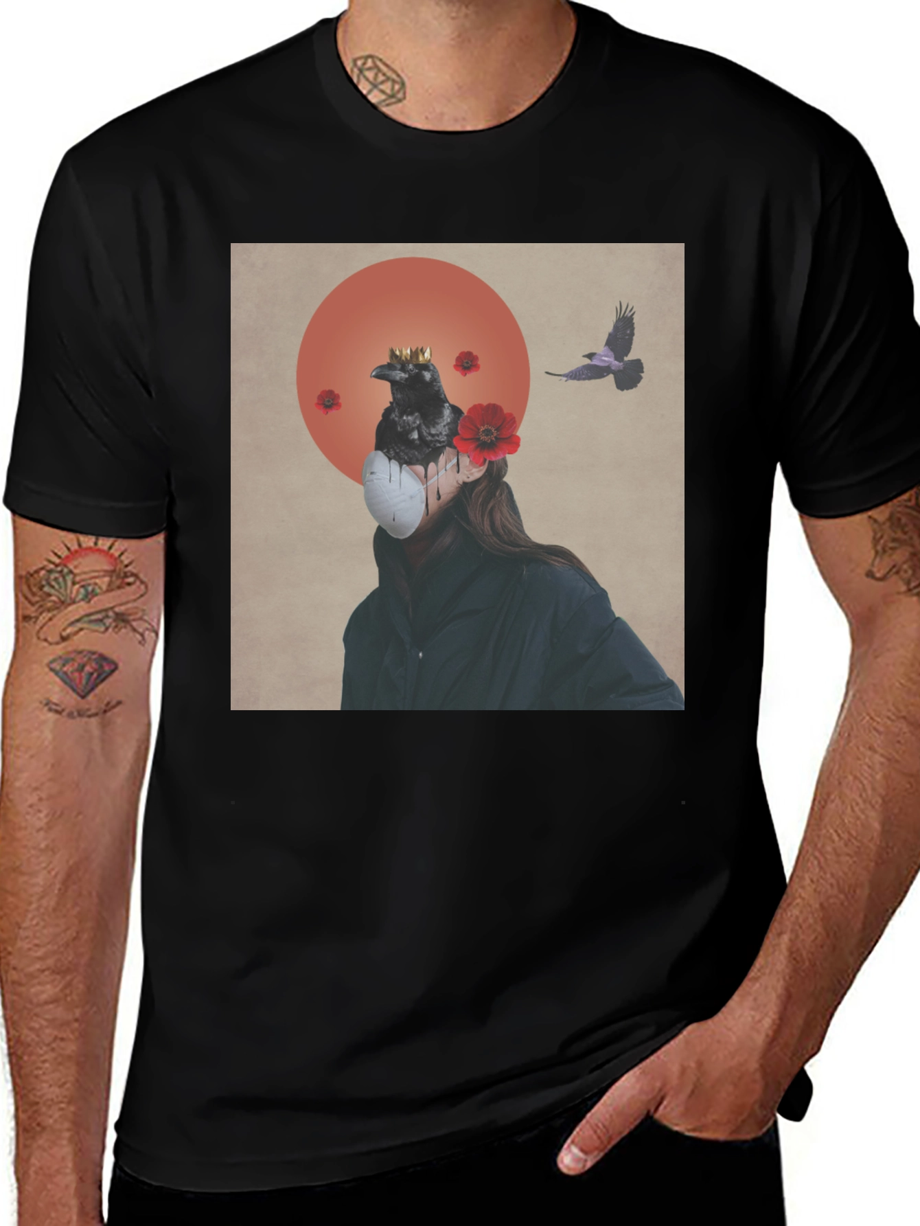 Variant 21 of Abstract Crow Design Black T-Shirt