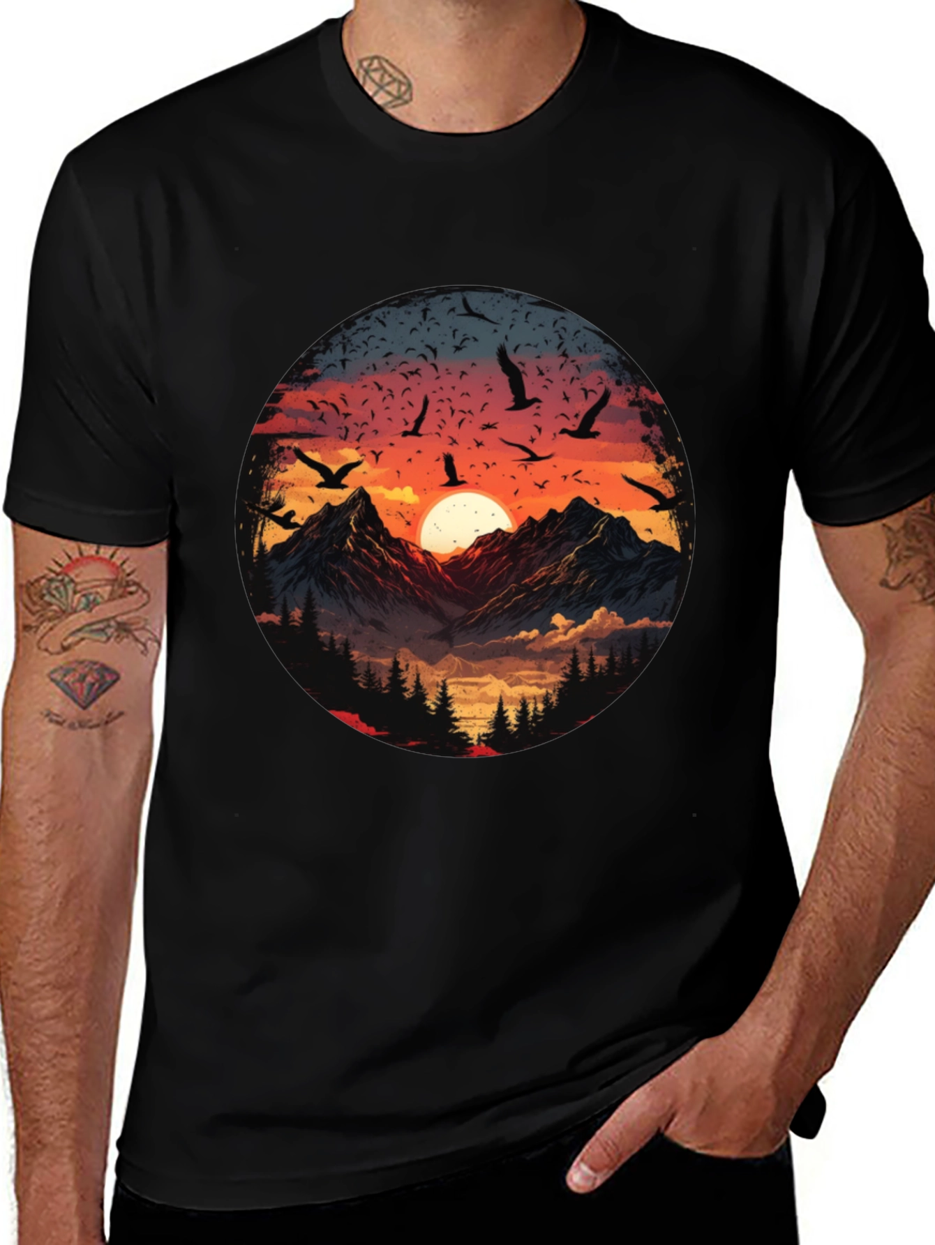 Black Mountain Sunset Graphic Tee - Men's Black T-Shirt main image