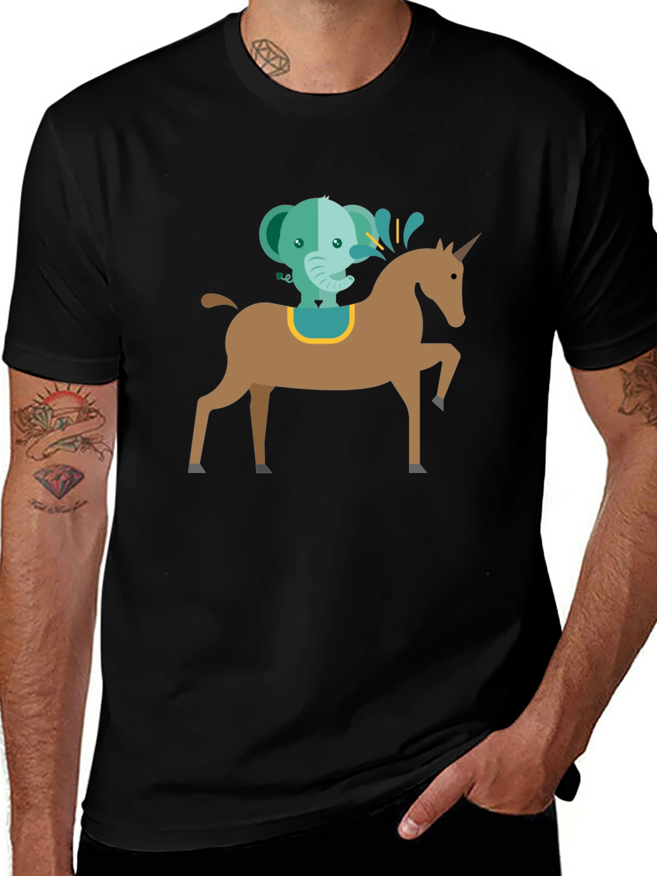 Variant 9 of Elephant Riding Unicorn Graphic Tee - Funky Men's T-Shirt