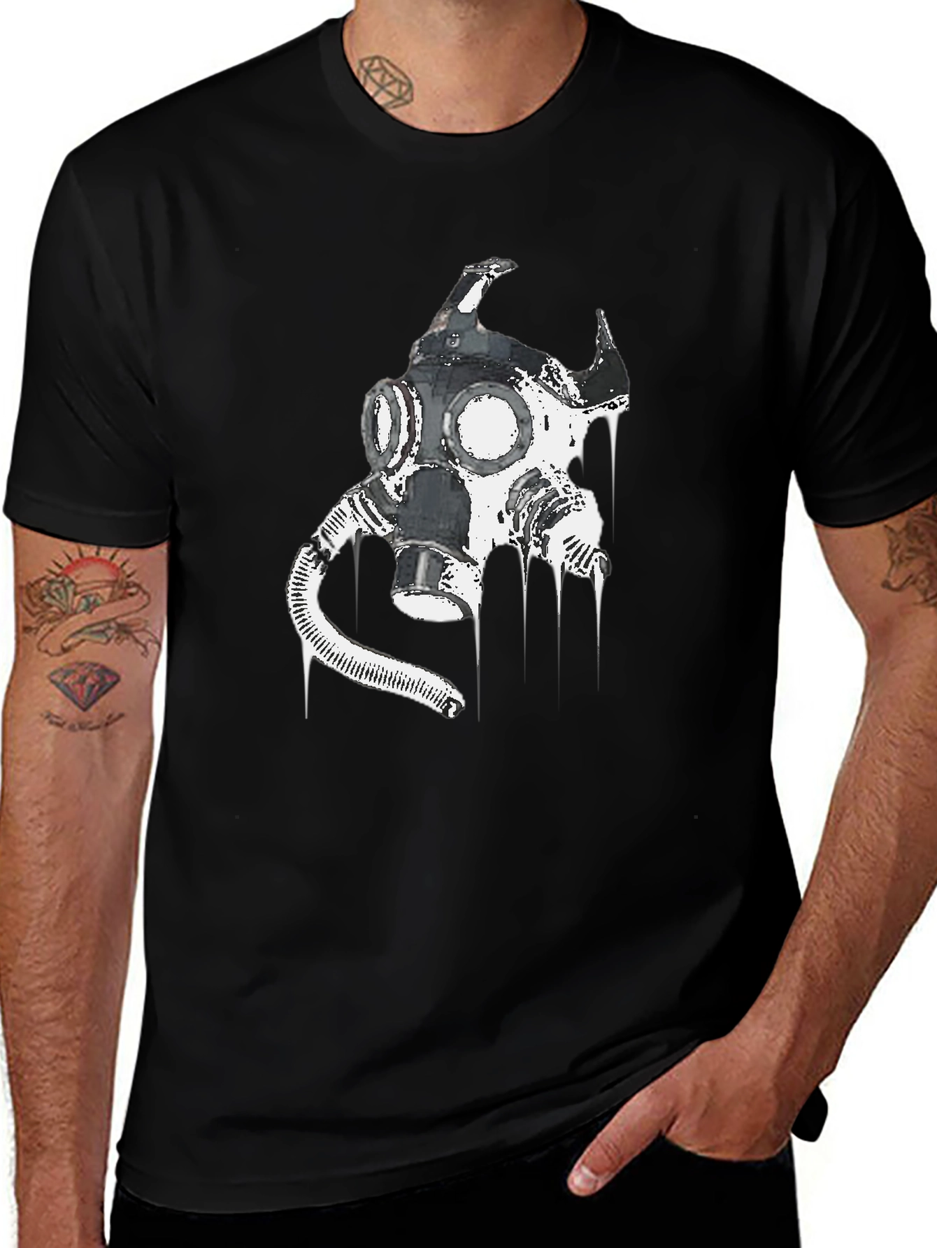 Variant 12 of Graphic Tee - Gas Mask Design - Men's Black T-Shirt