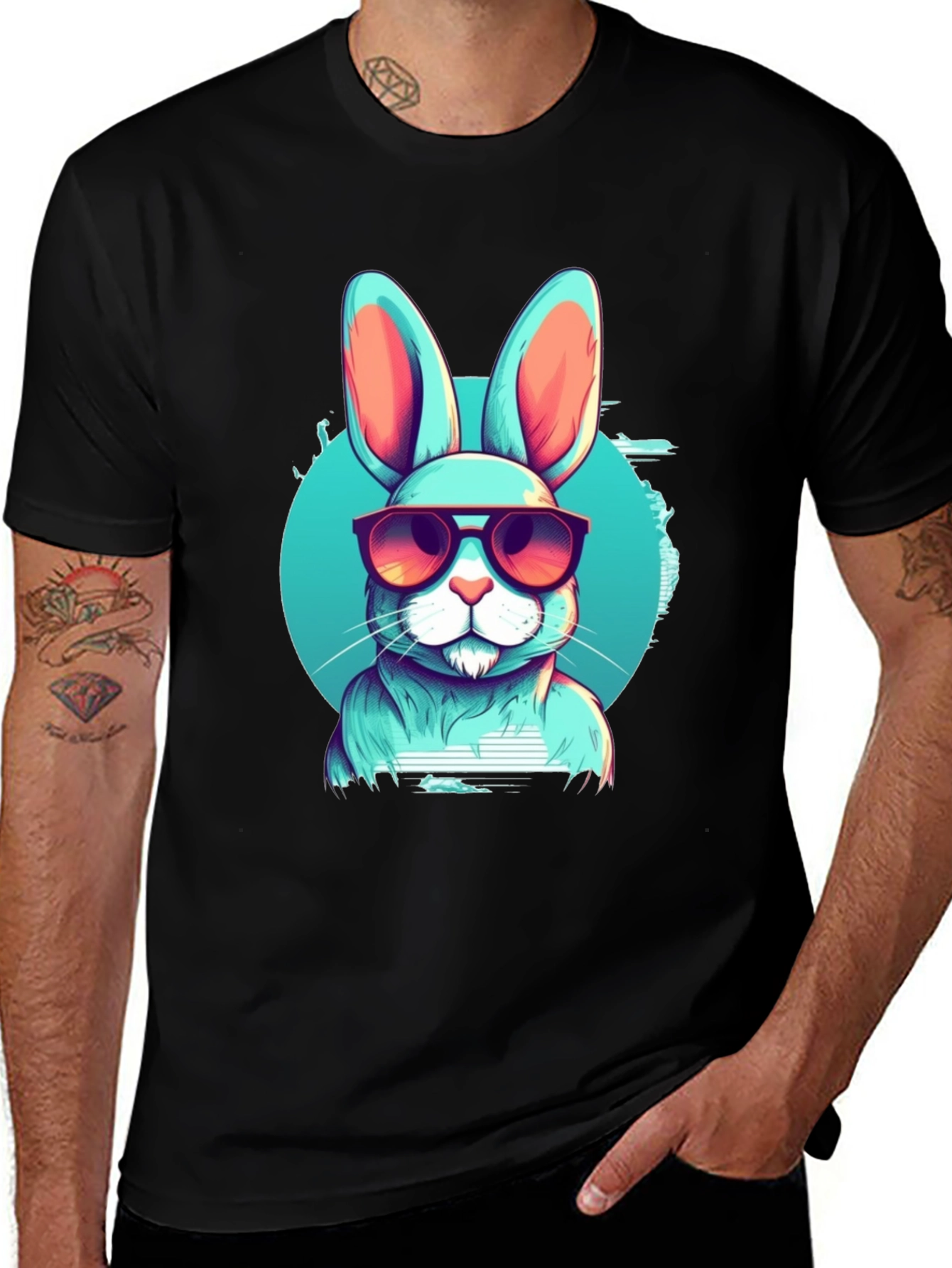 Variant 8 of Cool Rabbit Graphic Tee - Black Cotton Blend T-Shirt
