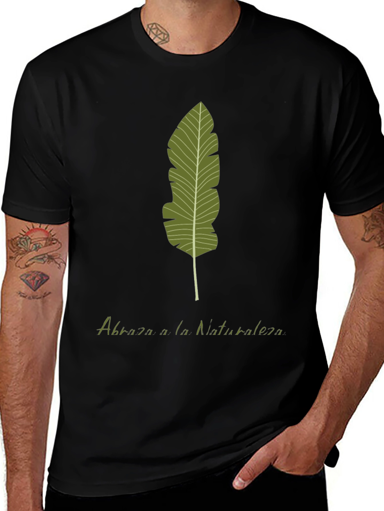 Variant 13 of Nature Leaf Graphic Black Tee - Abraza la Naturaleza