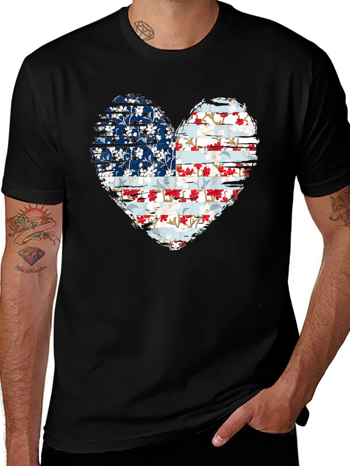 Variant 22 of Floral American Flag Heart Graphic Tee