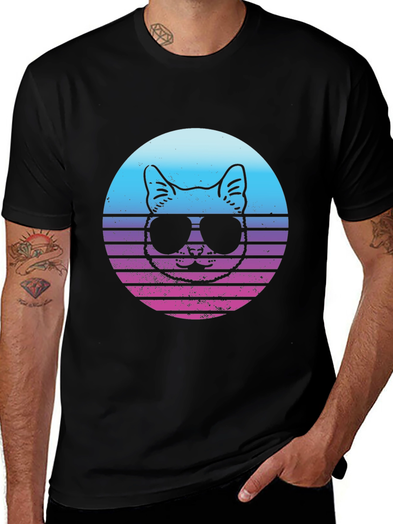 Variant 13 of Cool Cat Retro Sunset Graphic T-Shirt