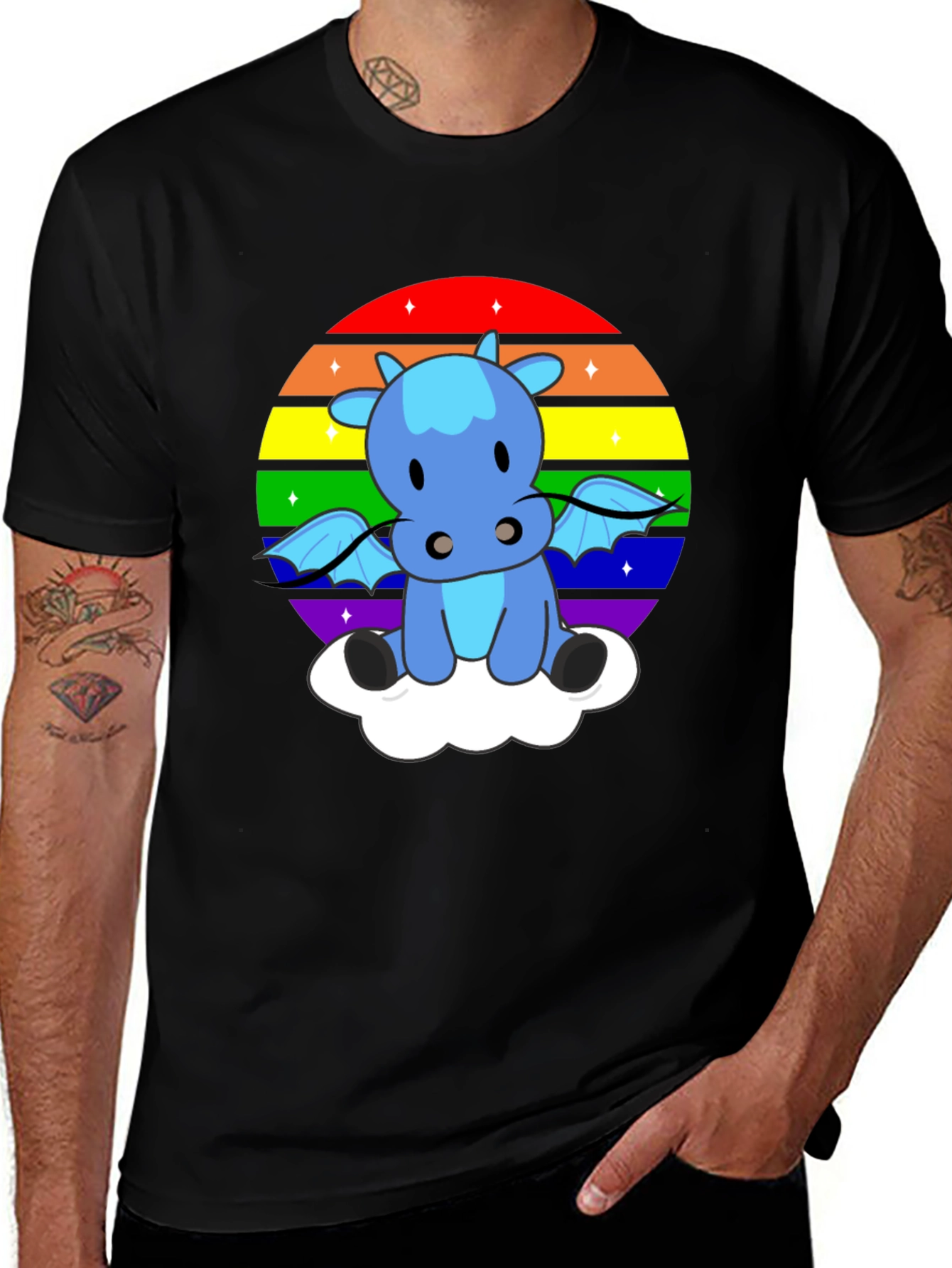 Black Rainbow Dragon on Cloud T-Shirt main image