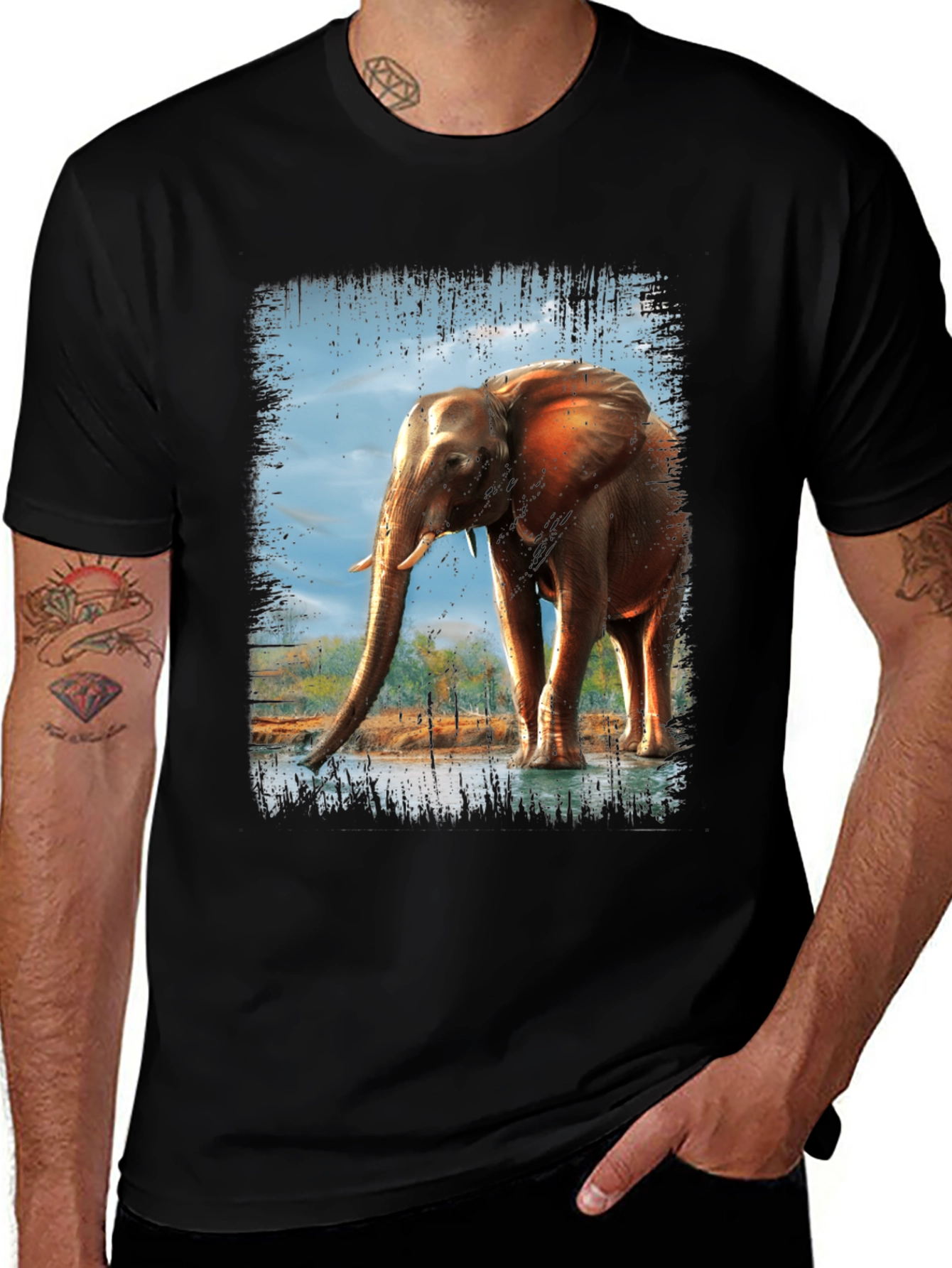 Variant 15 of Elephant Graphic Print Crew Neck T-Shirt