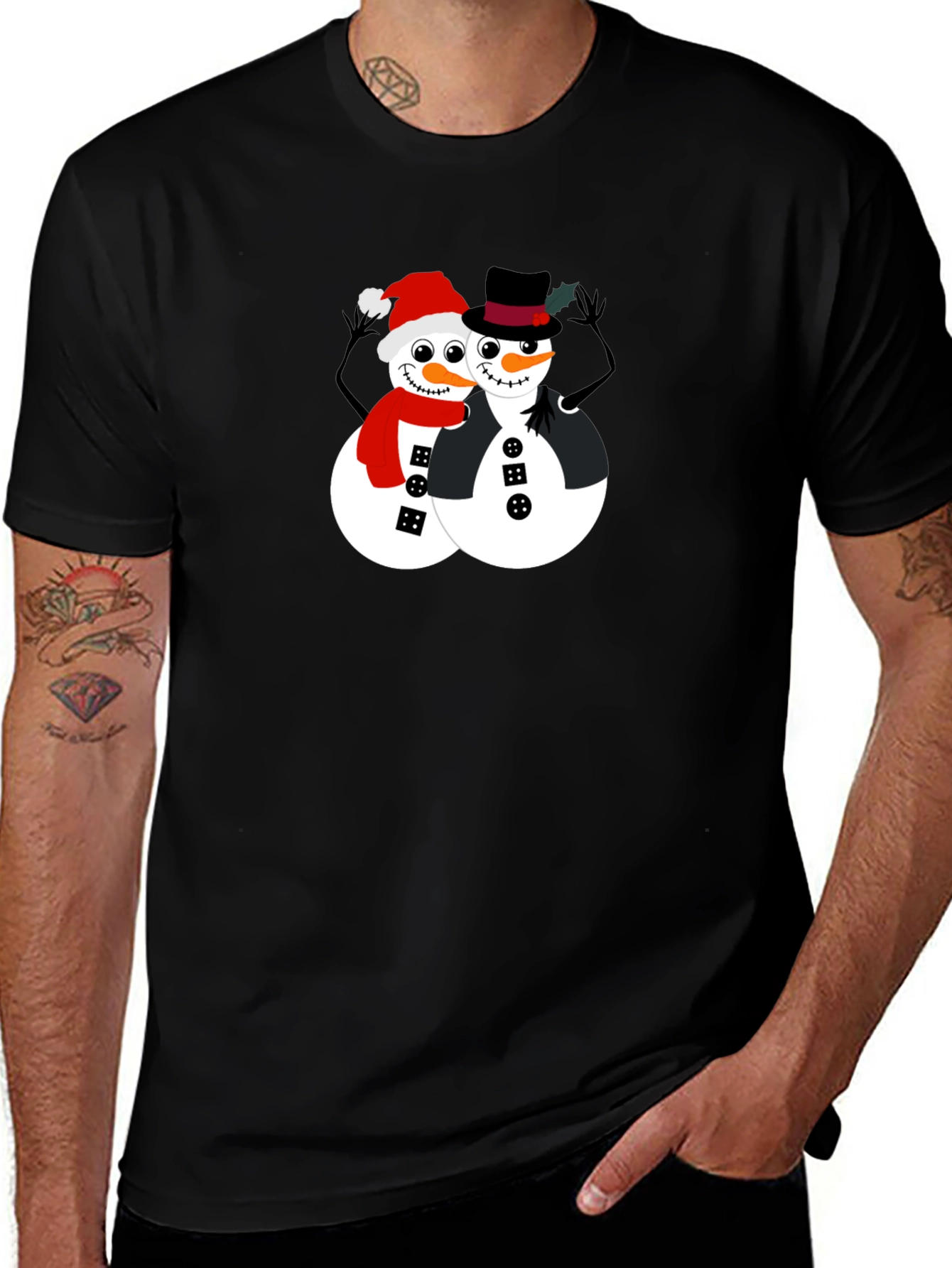 Variant 25 of Festive Snowman Couple Graphic Tee