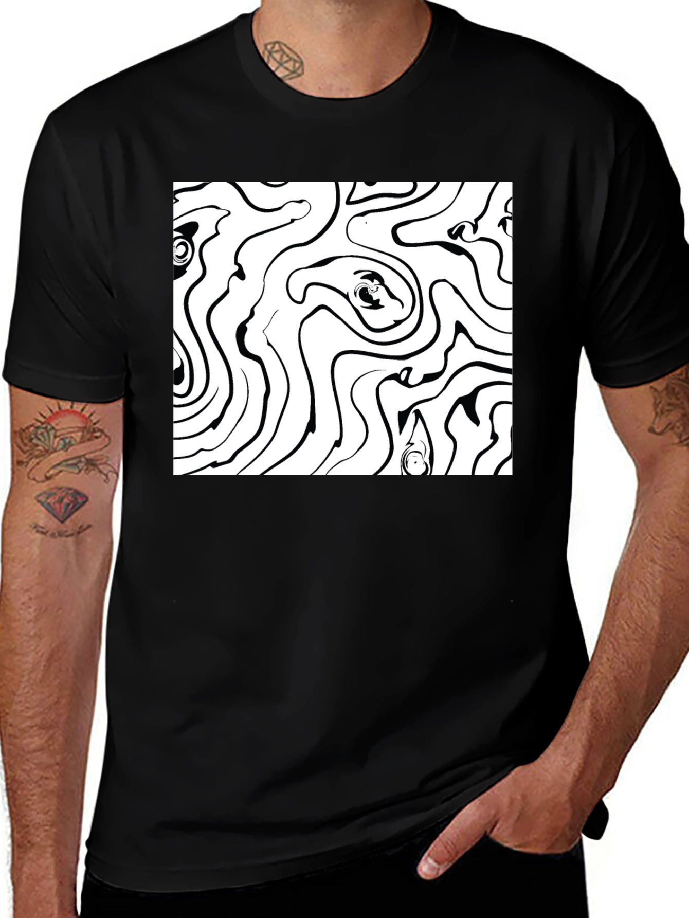 Variant 8 of Abstract Line Art Black T-Shirt