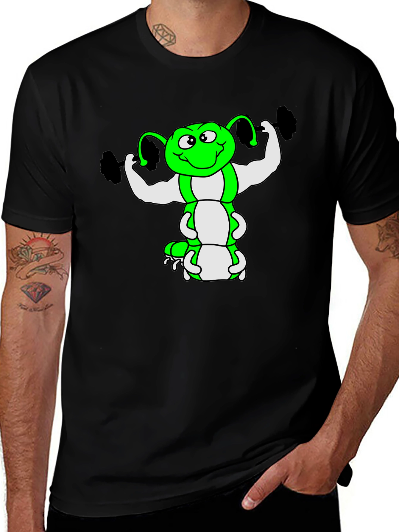 Variant 7 of Weightlifting Caterpillar Black T-Shirt