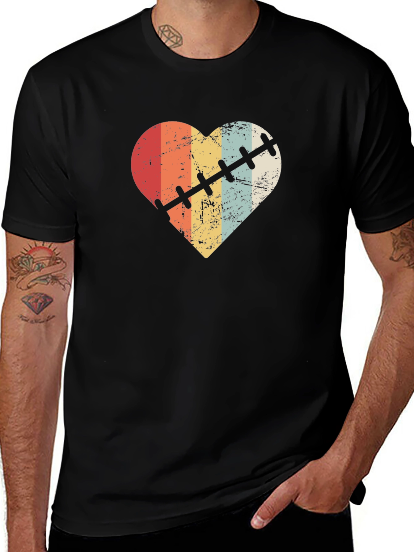 Retro Heart Stitch Graphic Tee - Black