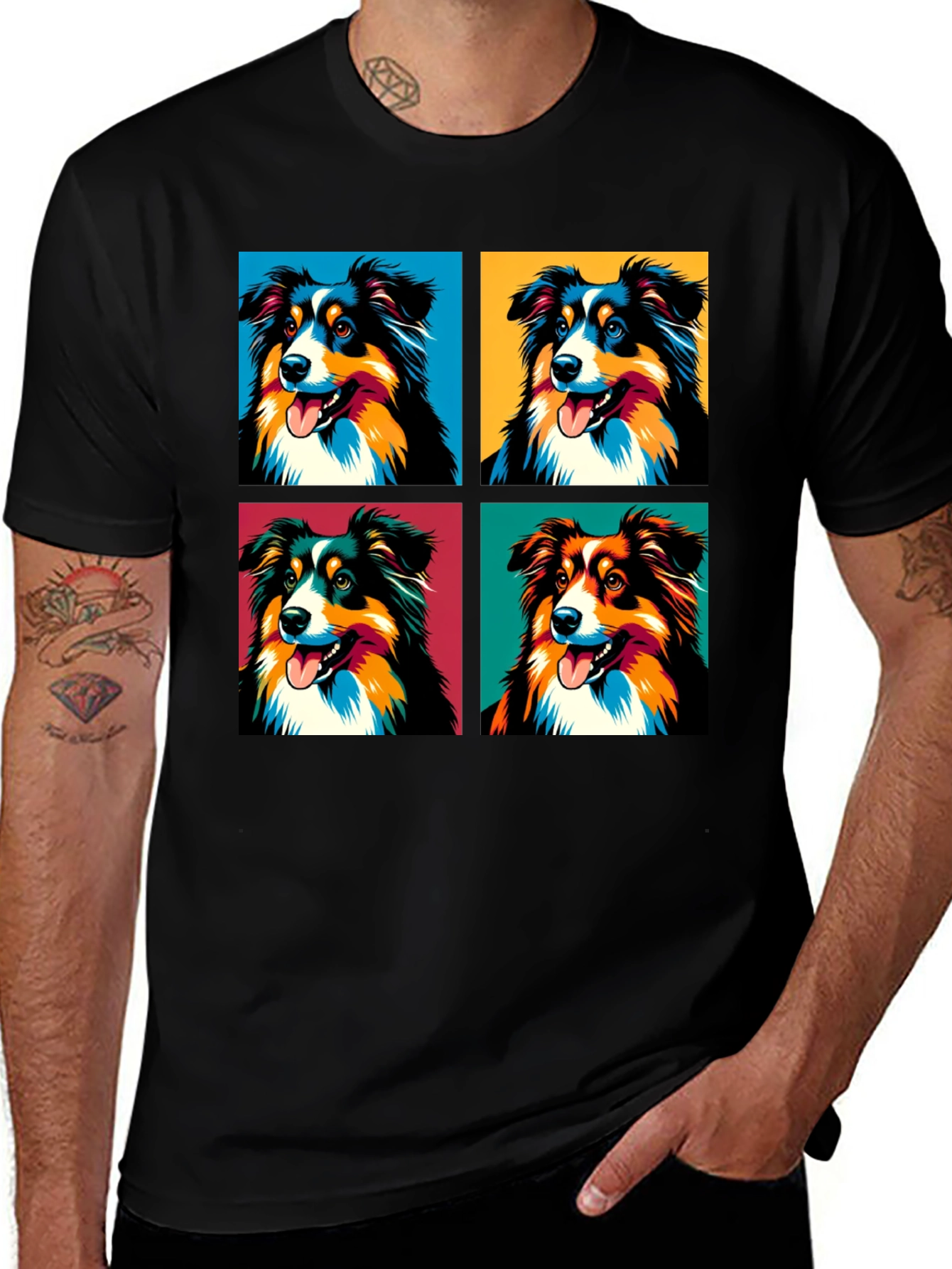 Pop Art Aussie Shepherd Dog Graphic T-Shirt
