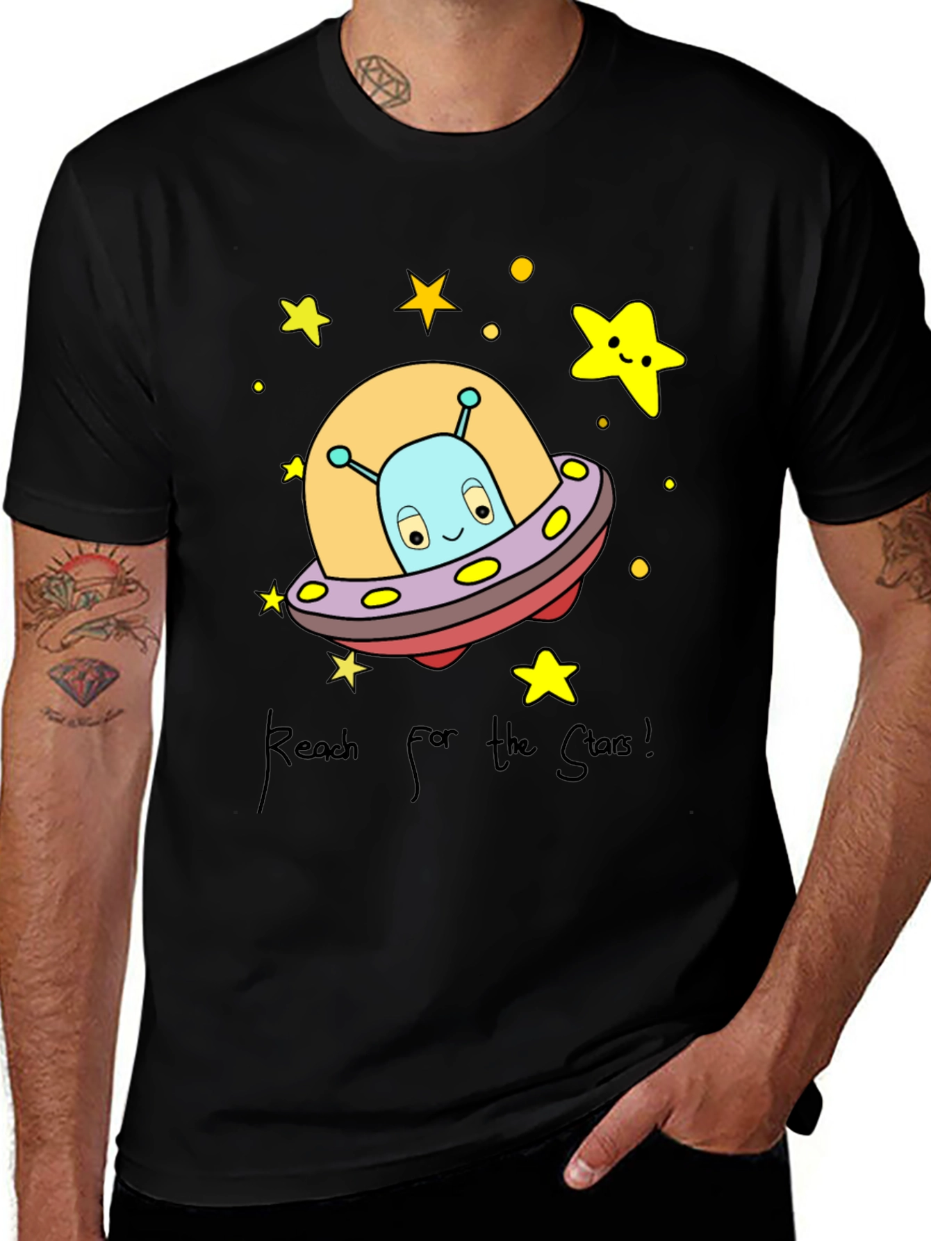 Variant 2 of Reach for the Stars T-Shirt - Alien Spaceship Design