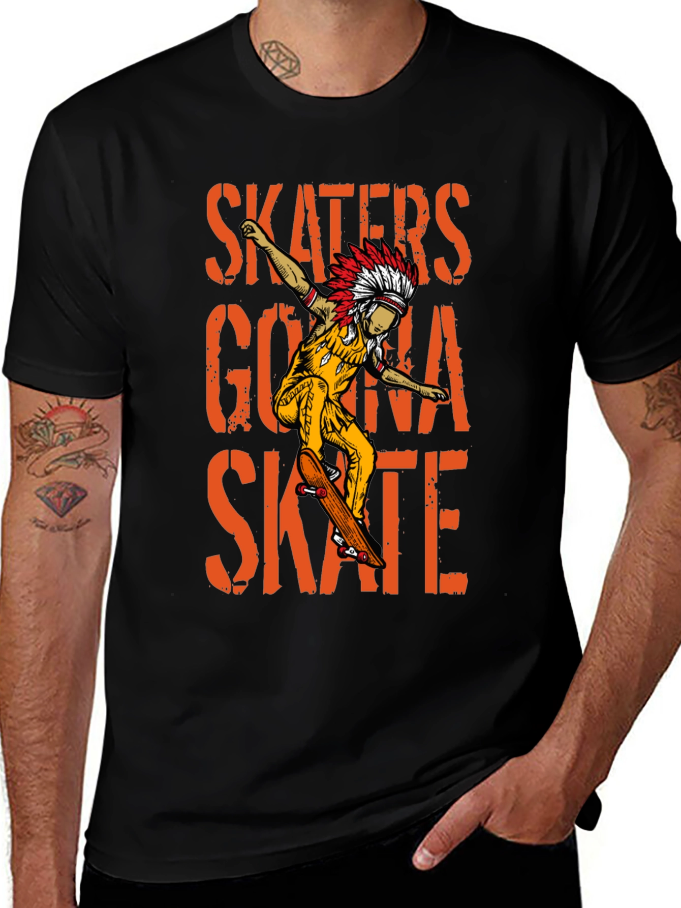 Variant 8 of Skaters Gonna Skate T-Shirt: Native American Skateboarder Tee