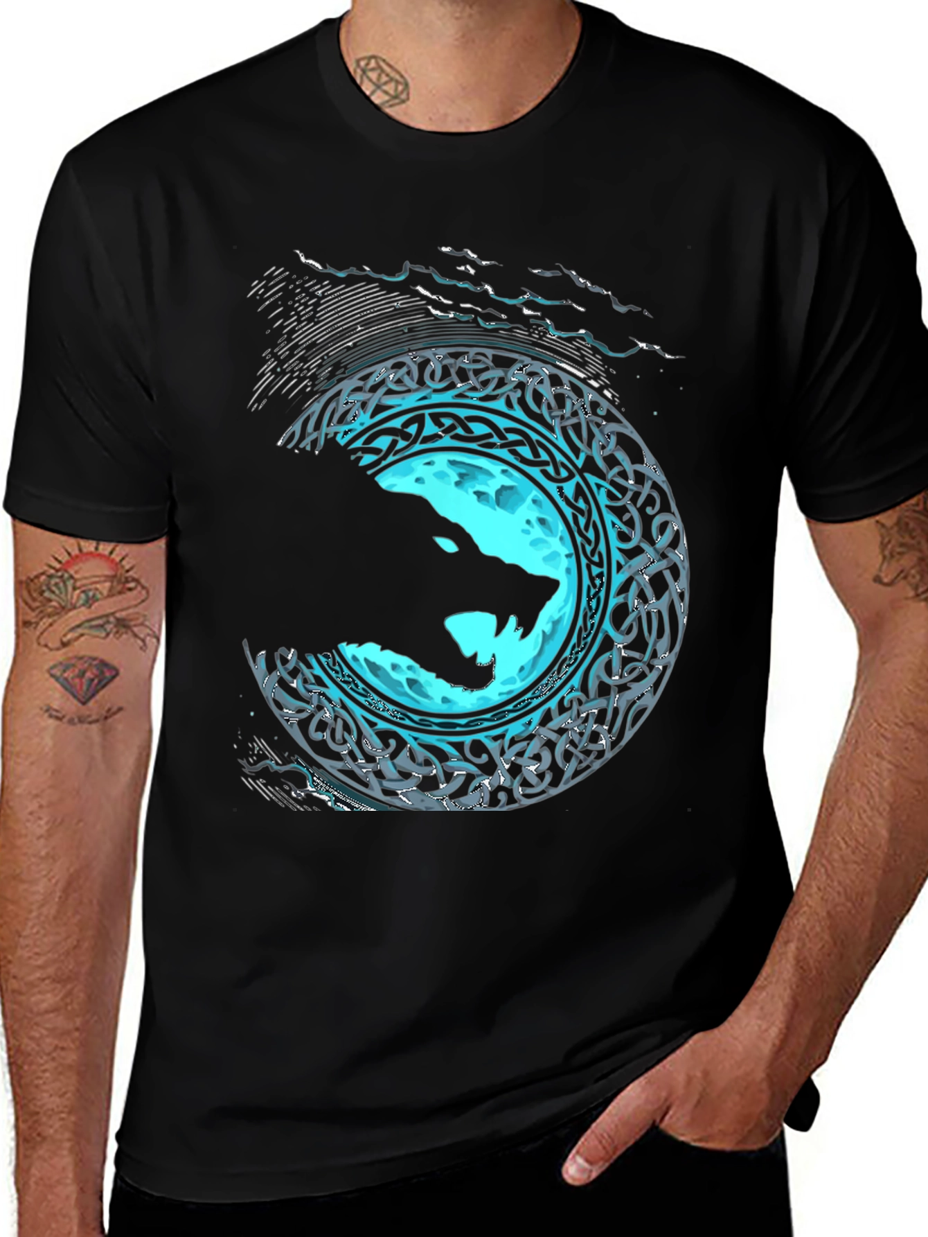 Variant 20 of Wolf Moon Celtic T-Shirt - Black Graphic Tee