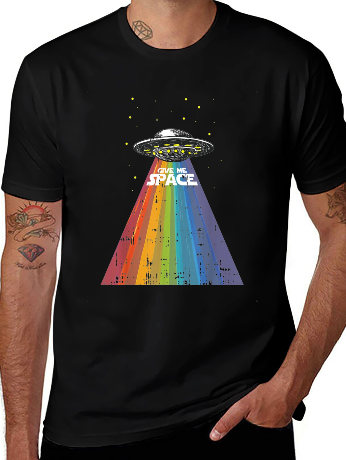 Variant 24 of Give Me Space UFO Rainbow Beam Black T-Shirt