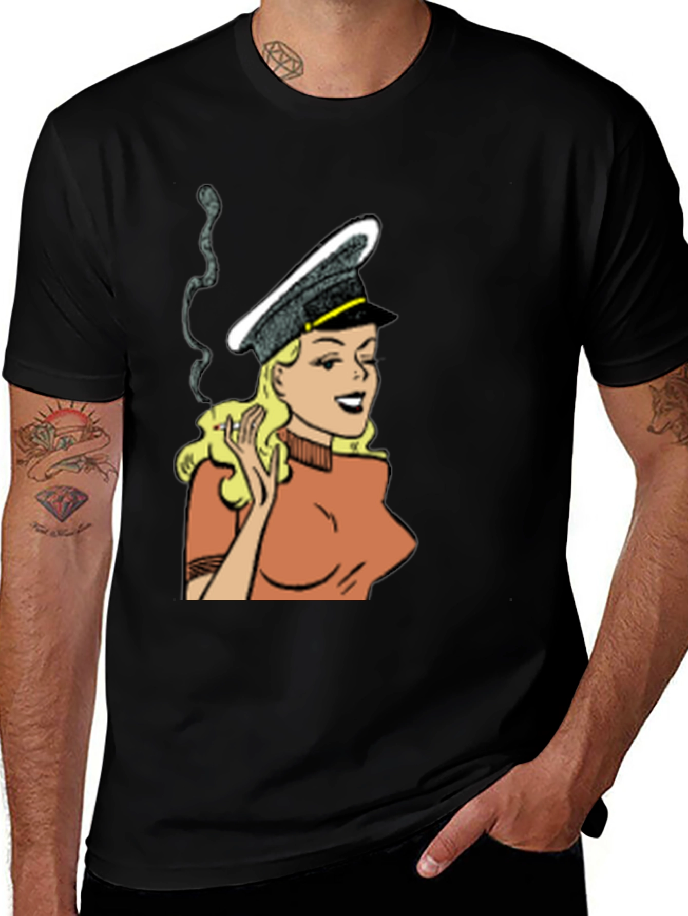 Variant 7 of Smoking Cartoon Woman Black T-Shirt