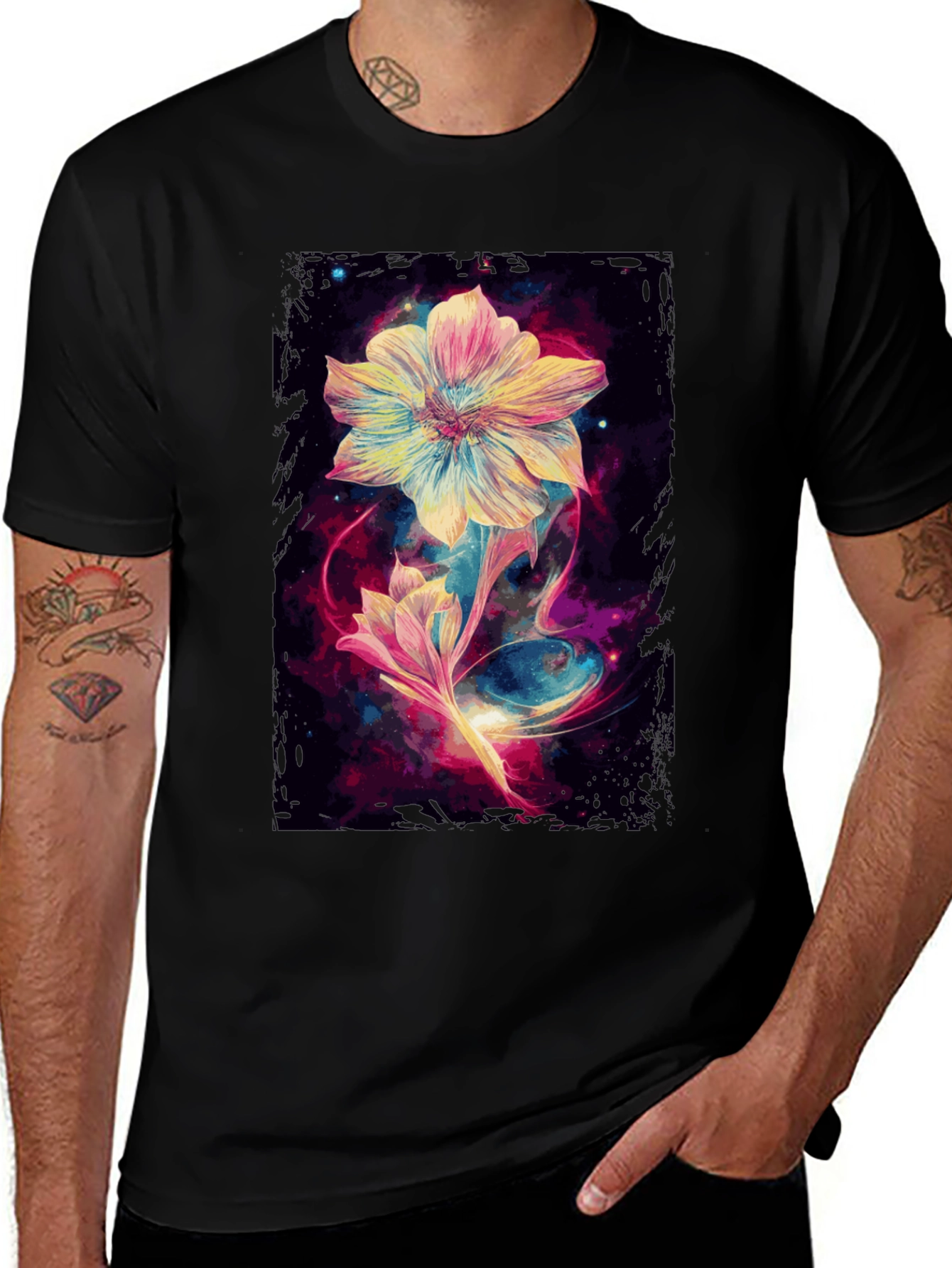 Variant 14 of Floral Galaxy Black T-Shirt