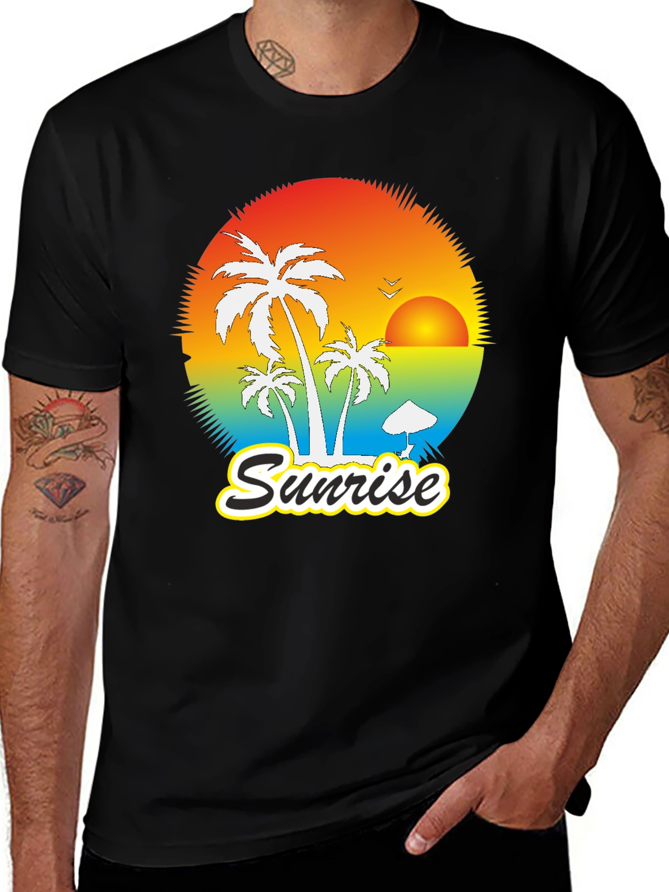 Sunrise Palm Graphic Tee - Black
