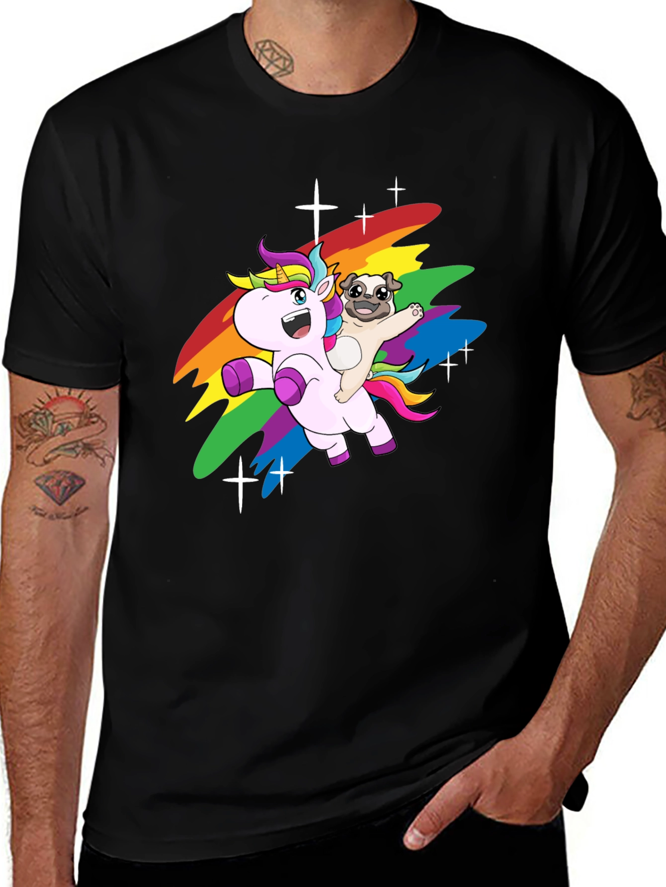 Variant 16 of Unicorn Pug Graphic Tee - Black Cotton T-Shirt