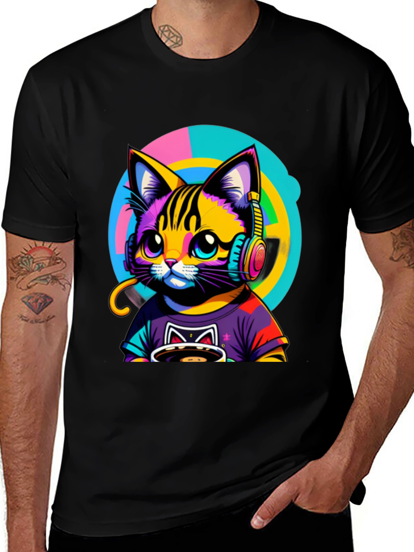 Variant 19 of Cool Cat DJ T-Shirt - Colorful Graphic Tee