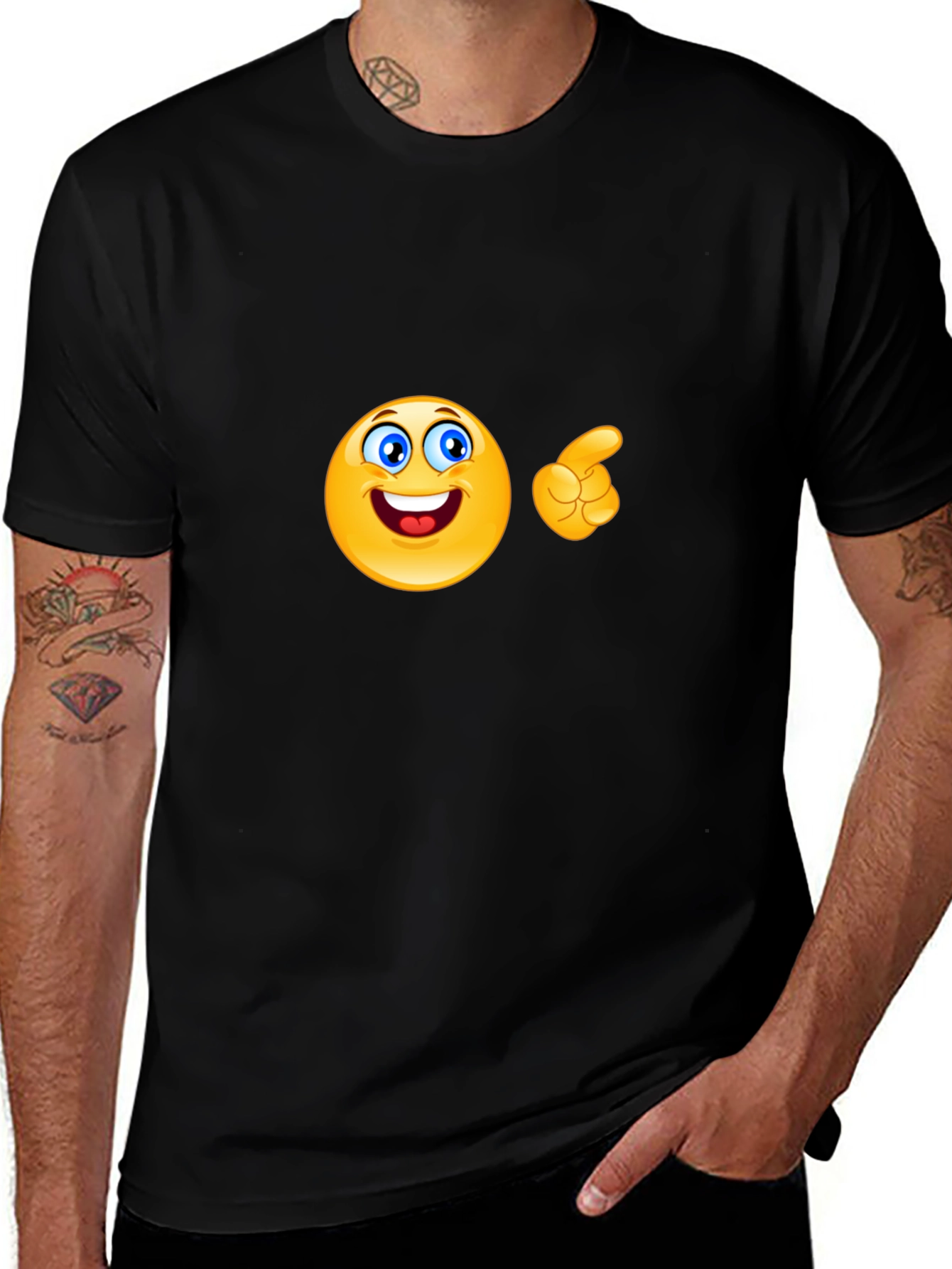 Variant 9 of Funny Emoji Pointing T-Shirt - Black