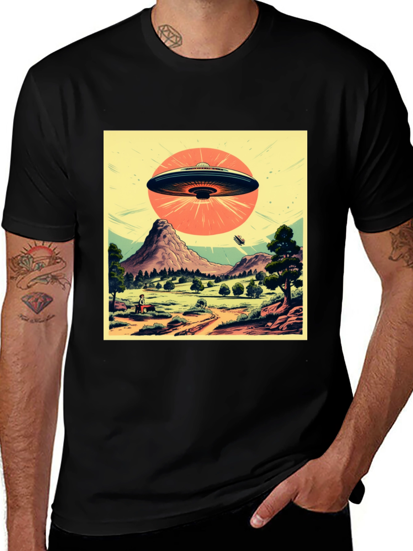 Retro UFO Landscape Graphic Tee