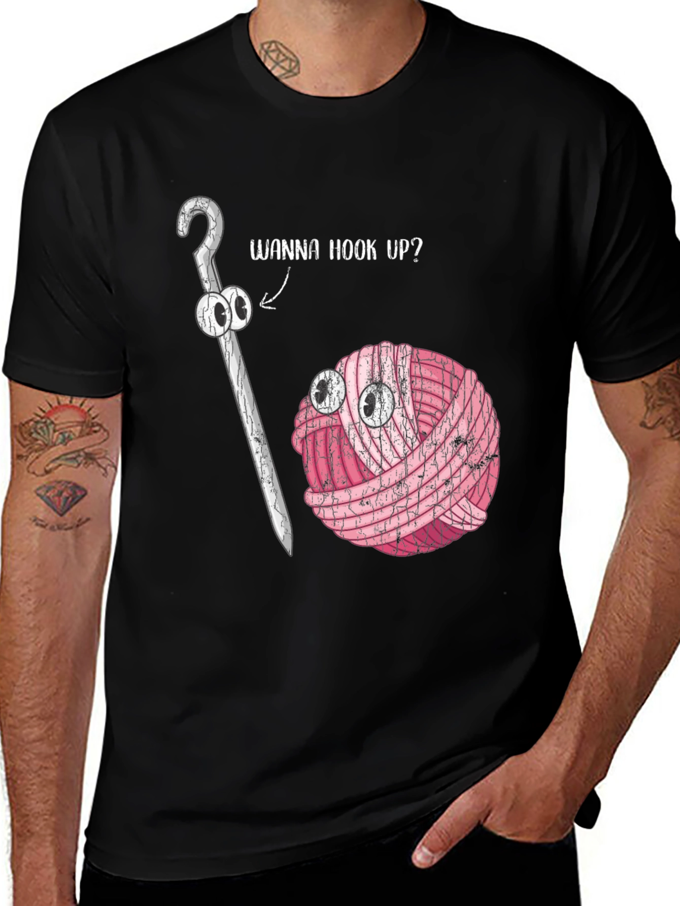 Variant 25 of Wanna Hook Up? Crochet Yarn Humor T-Shirt