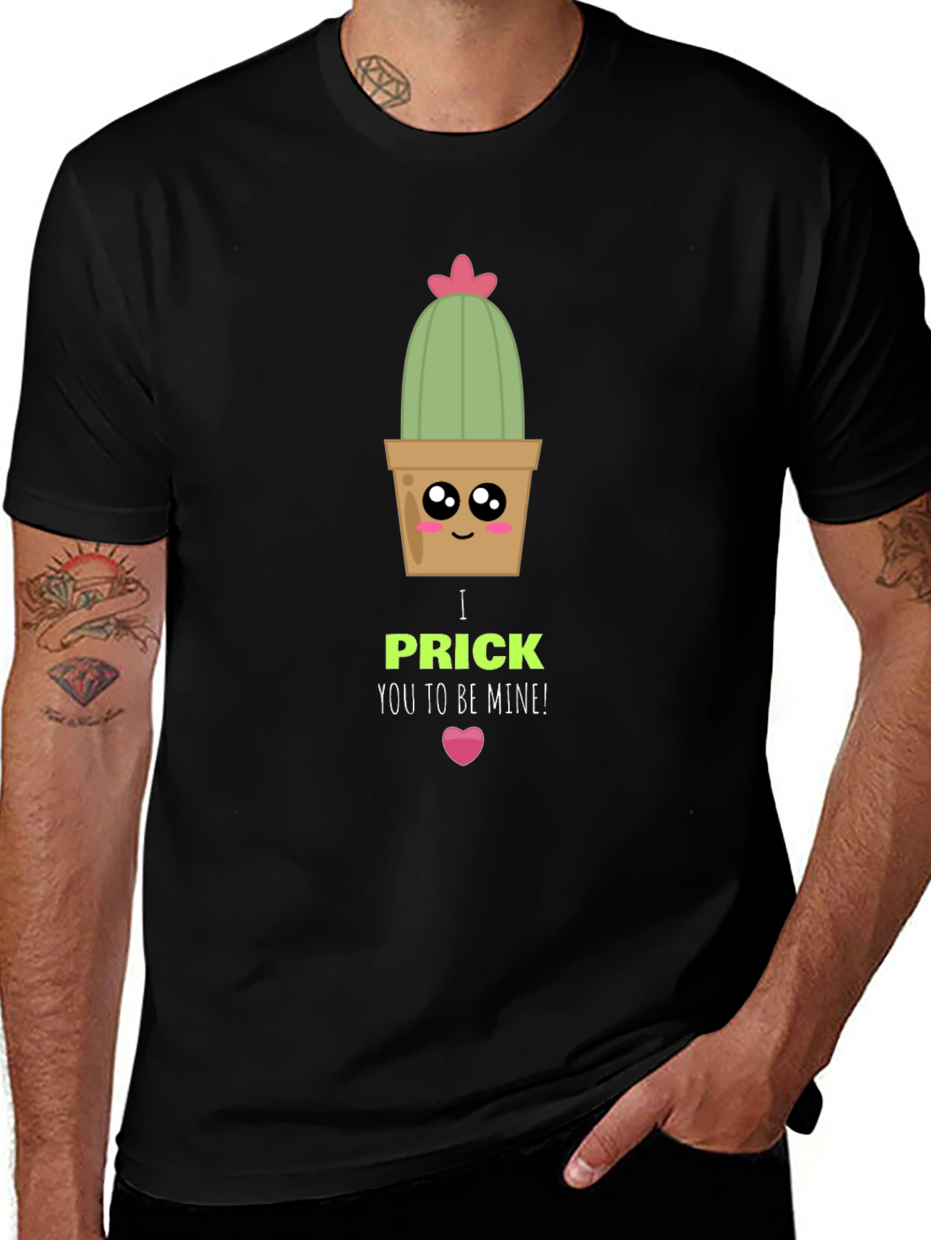 Black Cute Cactus Prick Valentine T-Shirt main image