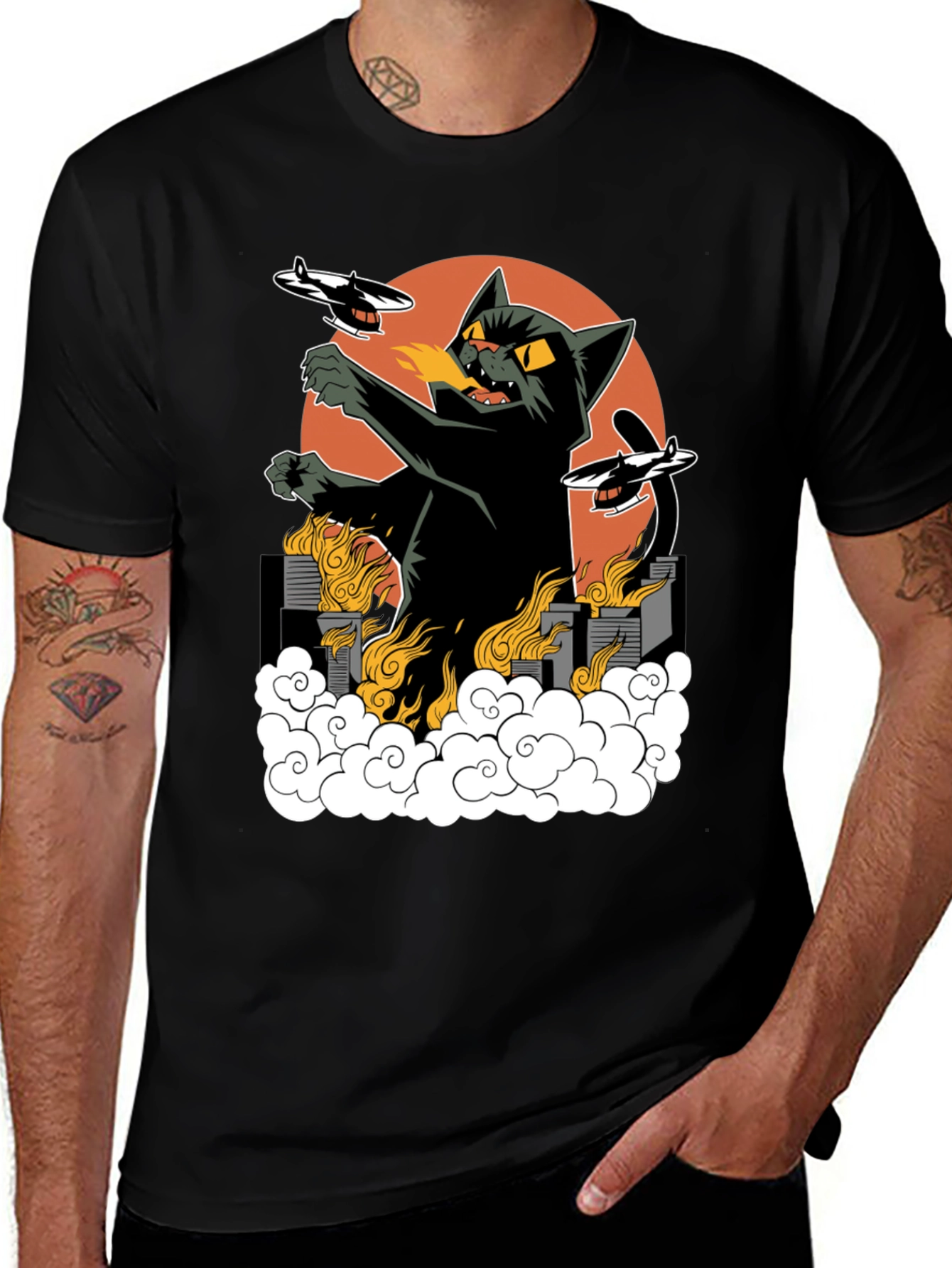 Variant 7 of Kaiju Cat T-Shirt - Black Cotton Tee