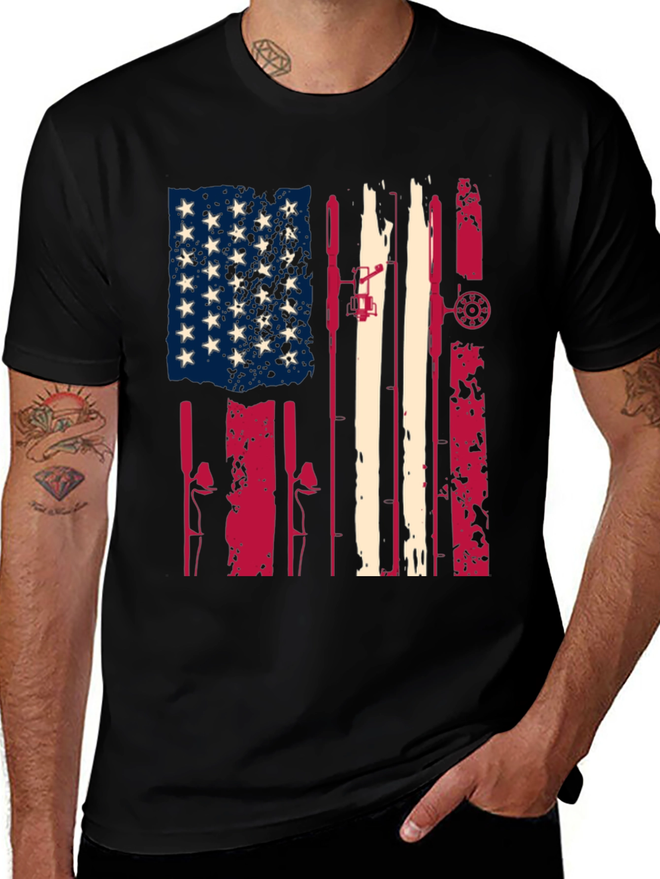 Variant 8 of American Flag Fishing Rod T-Shirt