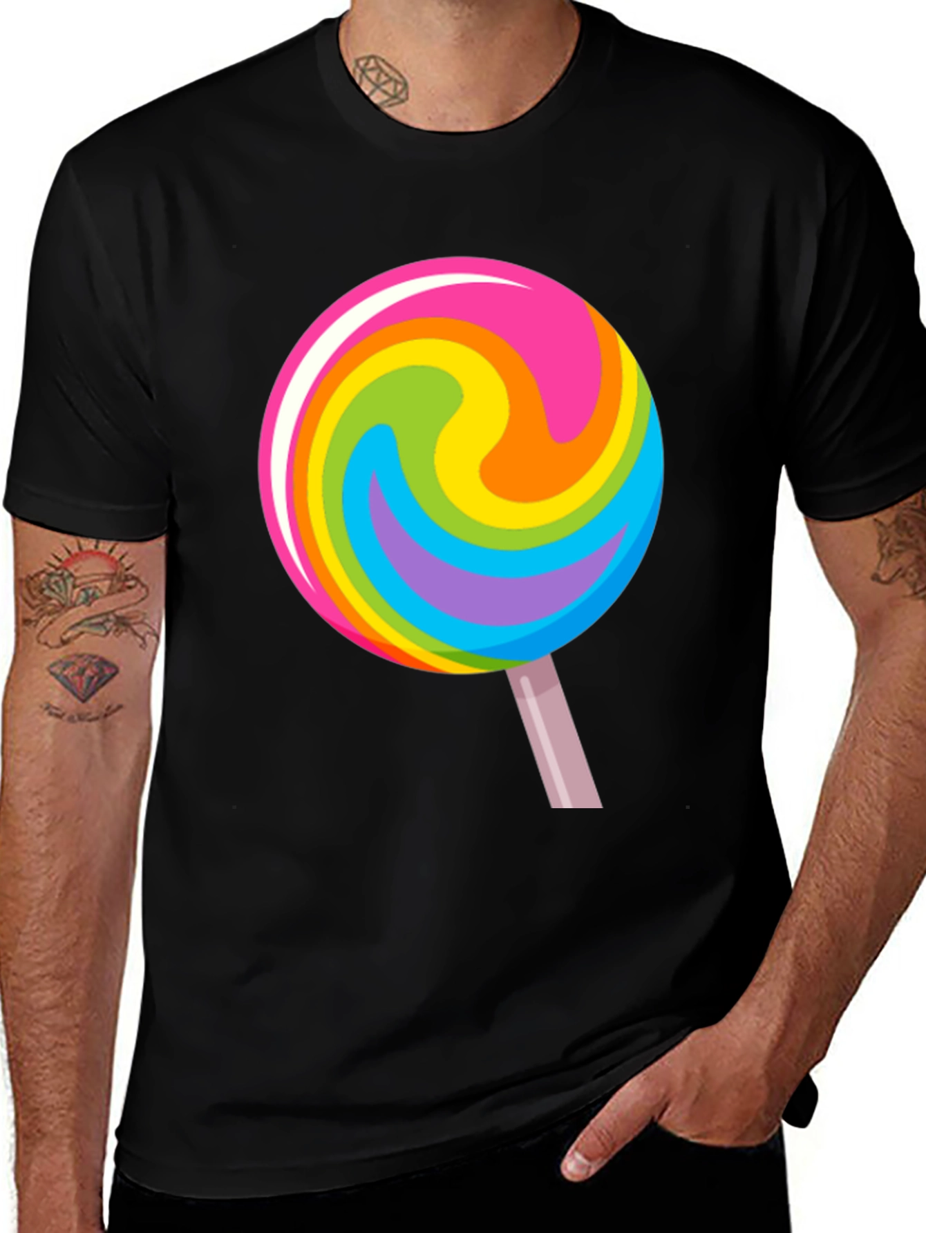 Variant 26 of Rainbow Lollipop Graphic Black T-Shirt