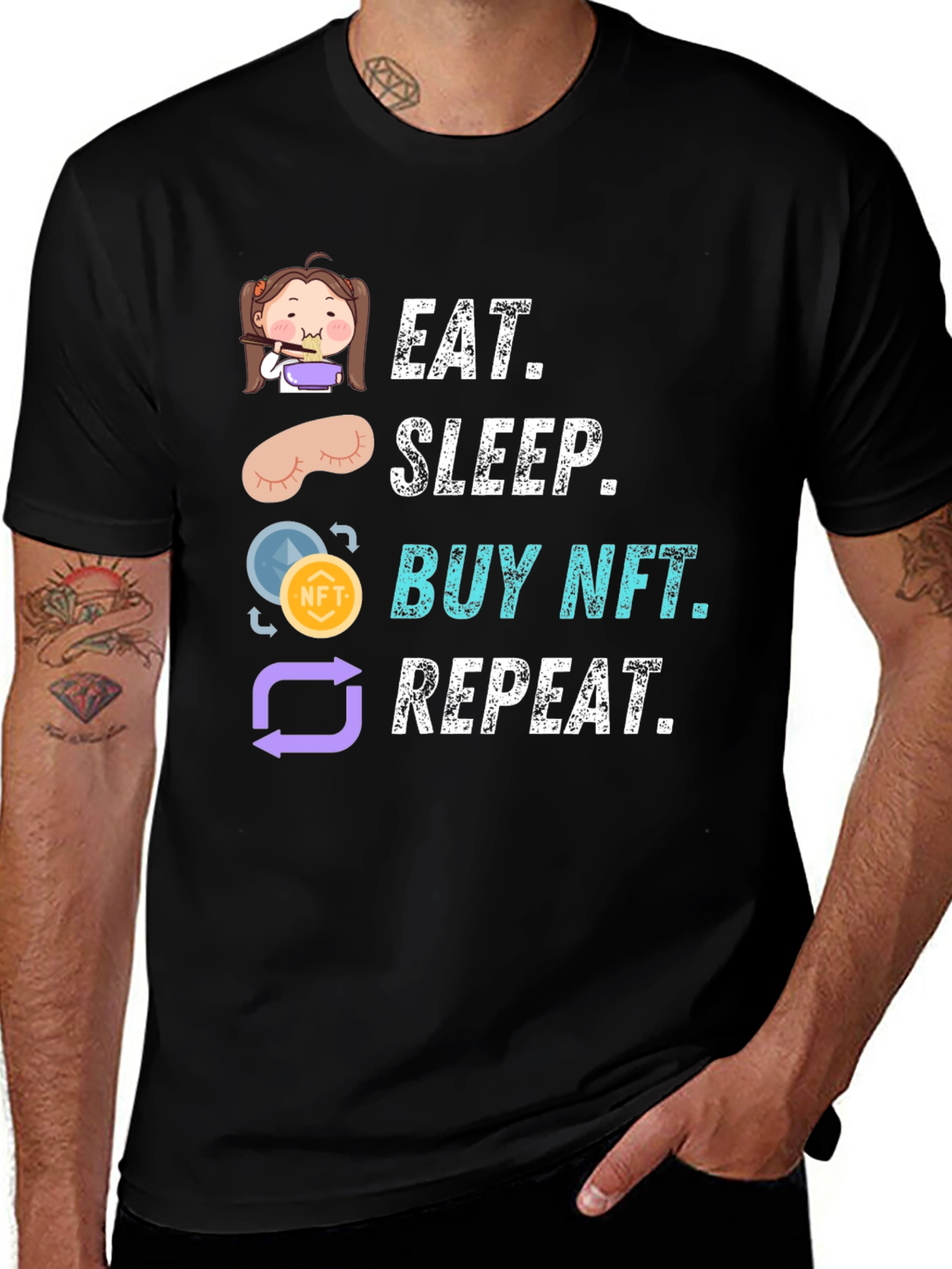 Variant 3 of Eat Sleep Buy NFT Repeat Black Graphic Tee