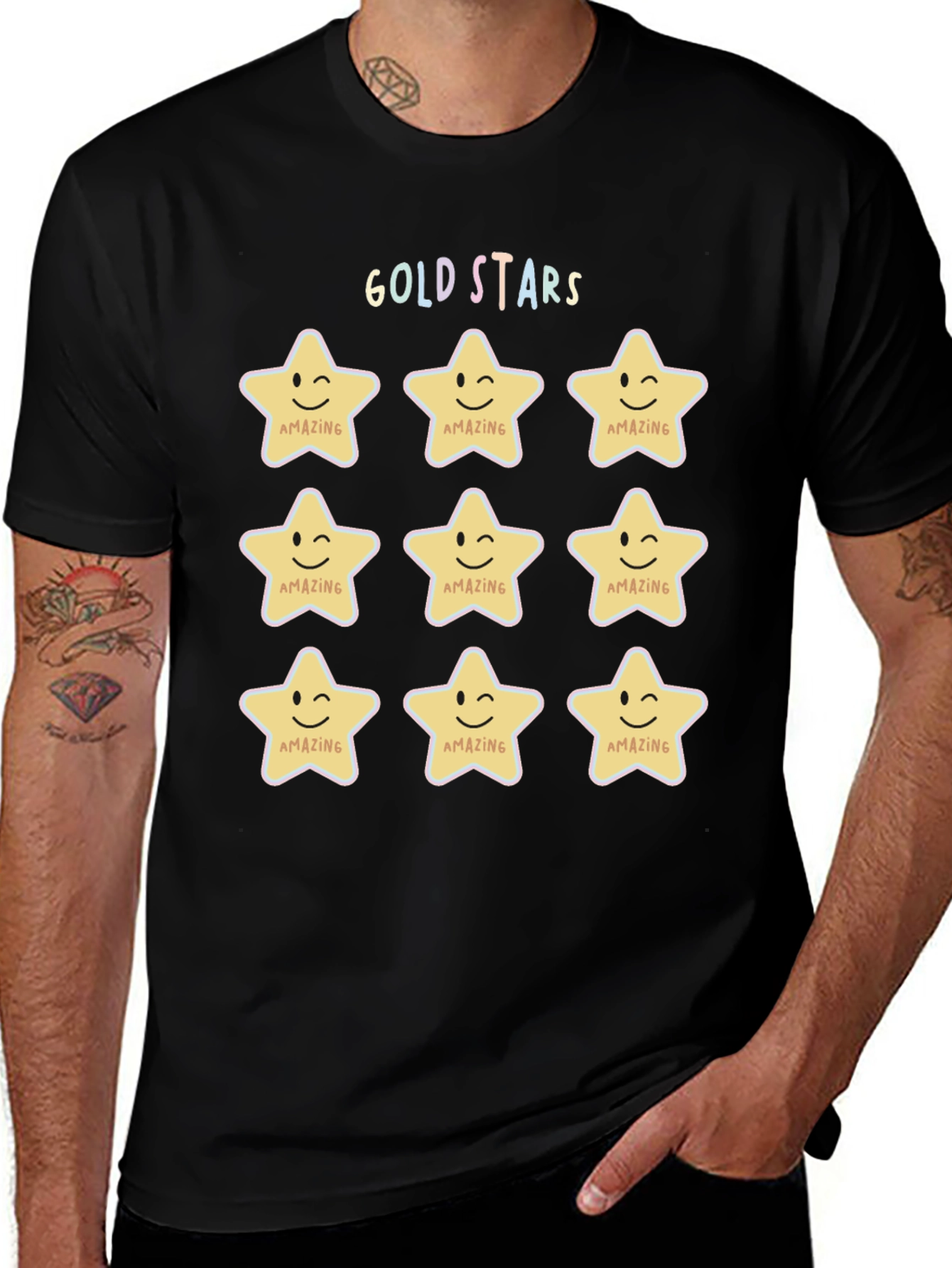 Black Gold Stars 'Amazing' Graphic Tee - Men's Black T-Shirt main image