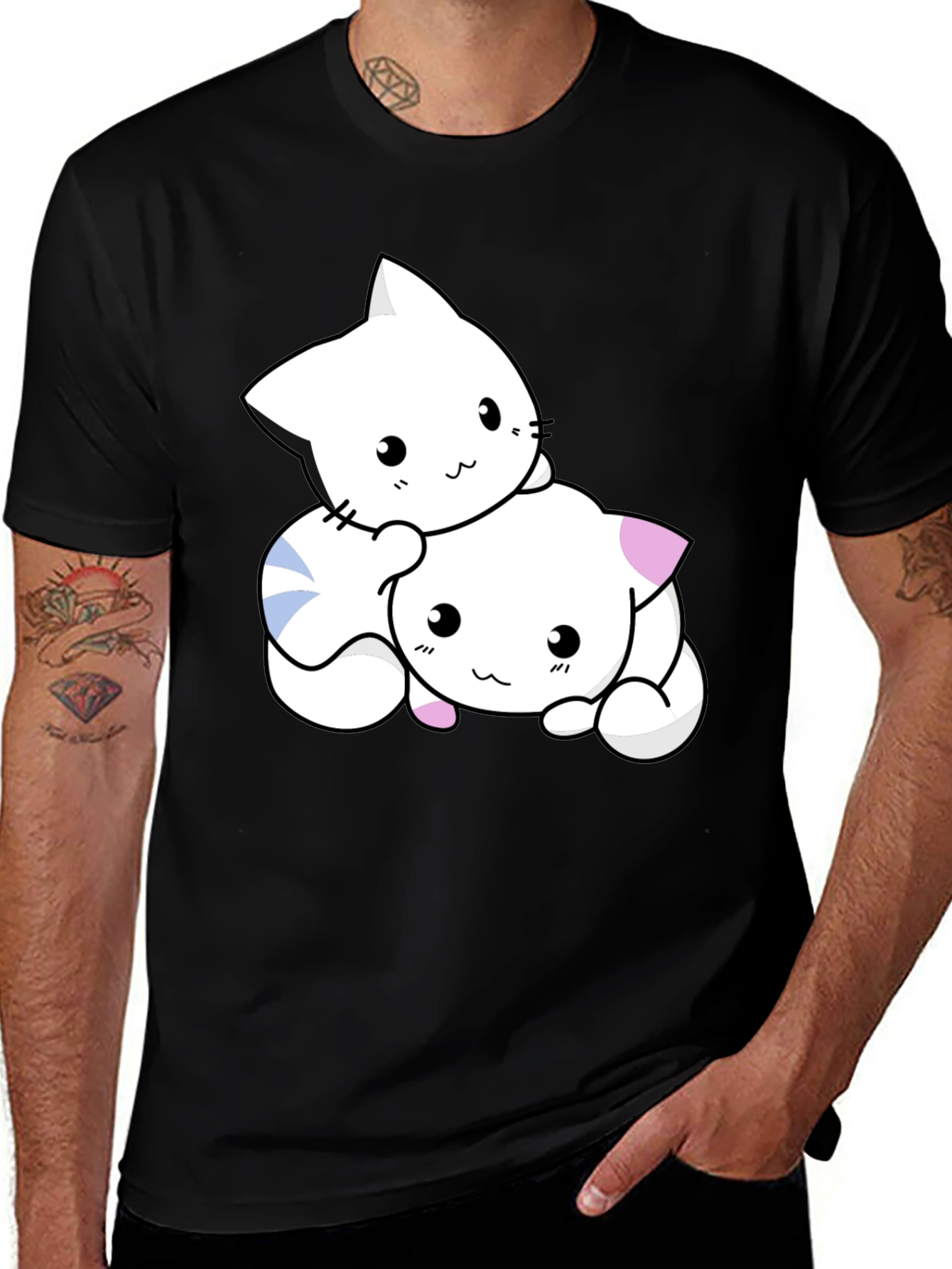 Variant 23 of Cute Kawaii Cat T-Shirt - Black