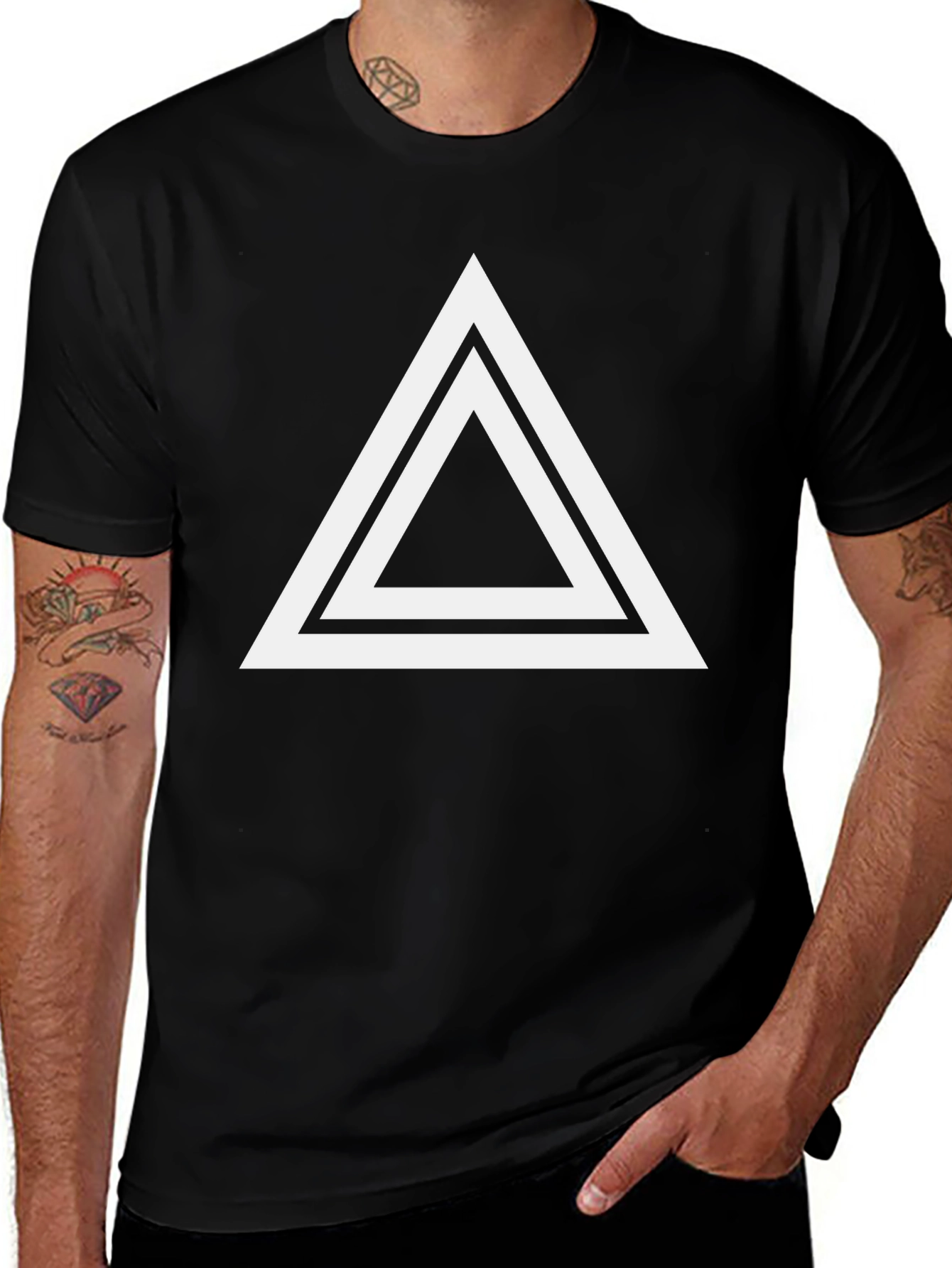 Variant 16 of Black T-Shirt with Geometric Triangle Design