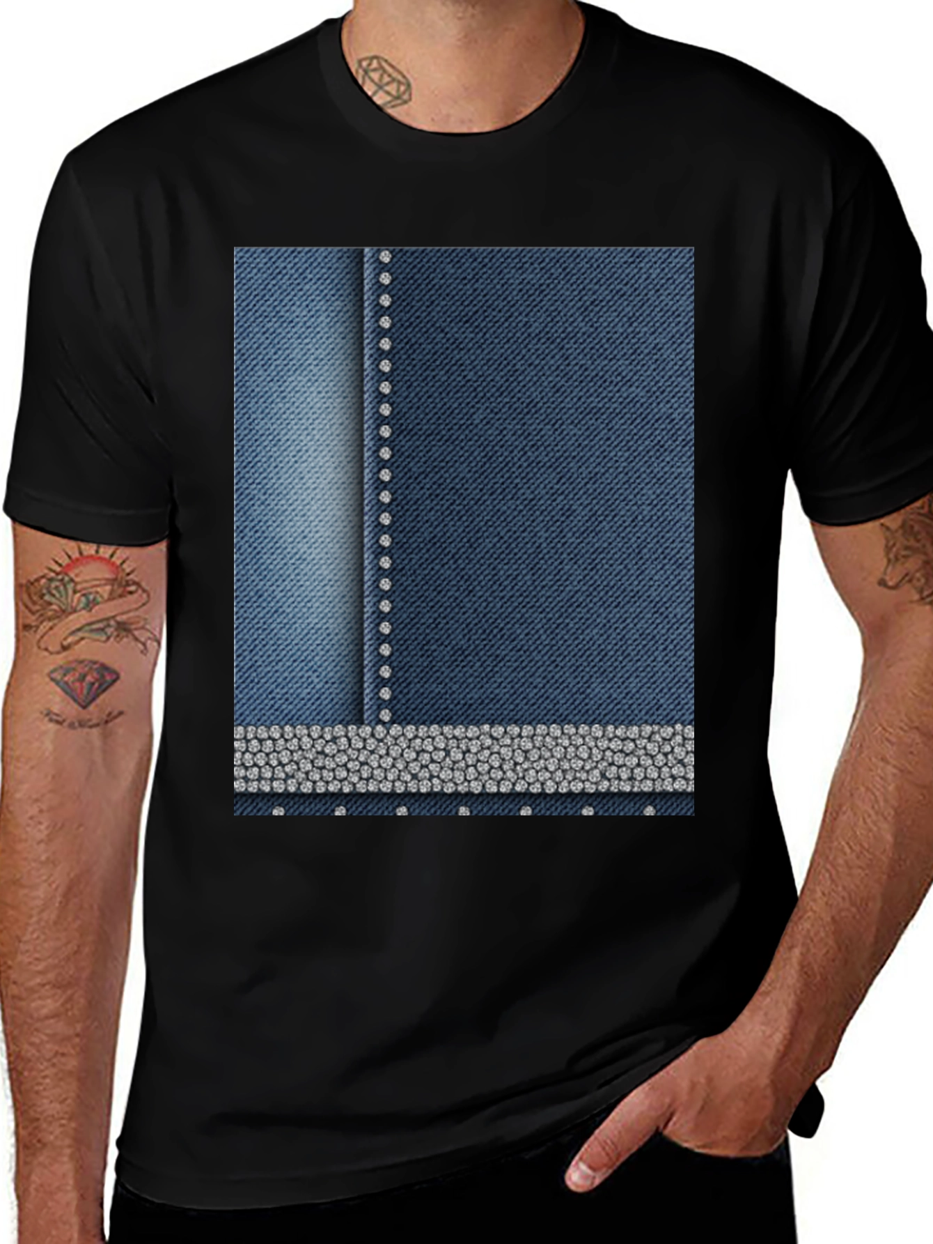 Variant 29 of Denim Style T-Shirt with Rhinestone Detail