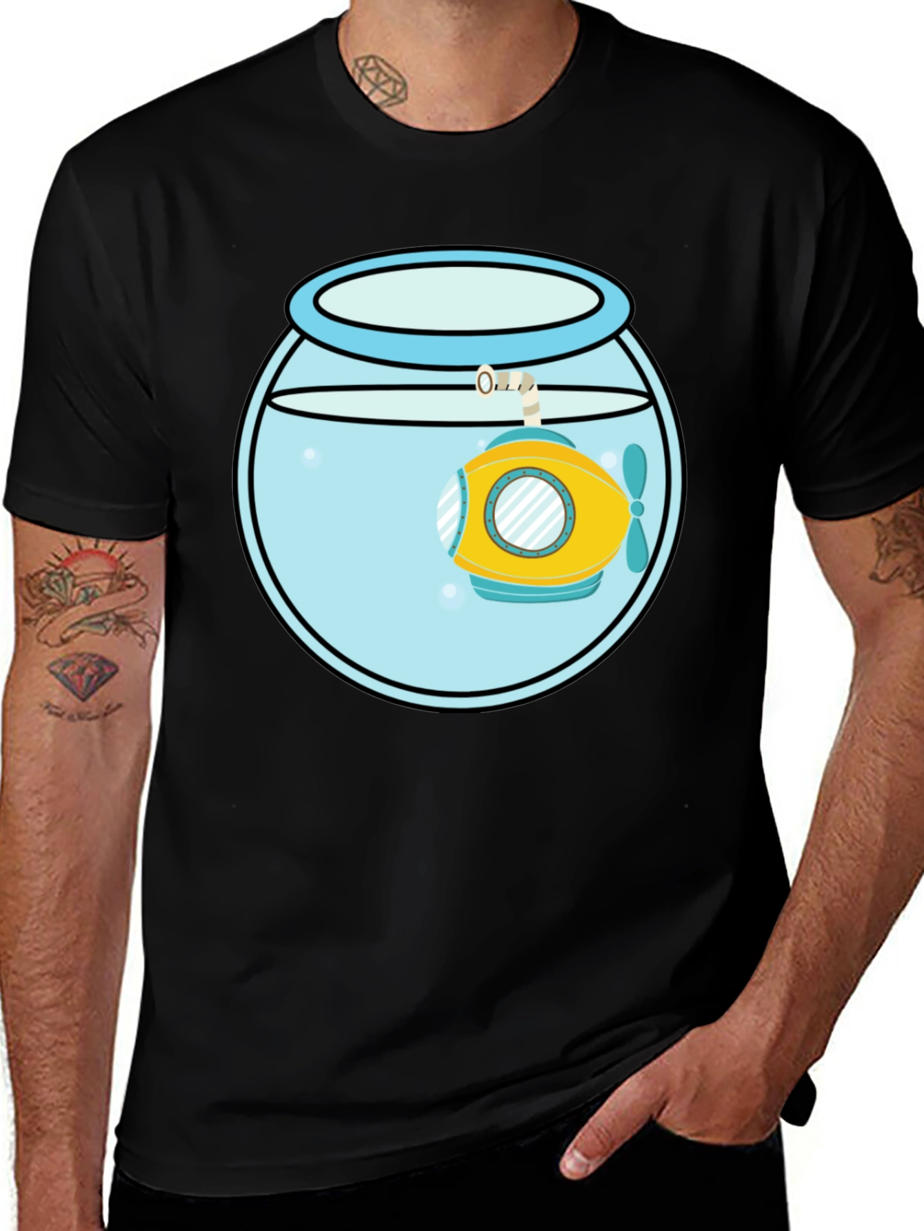 Variant 17 of Submarine in Fish Bowl Graphic Tee - Stylish Comfort