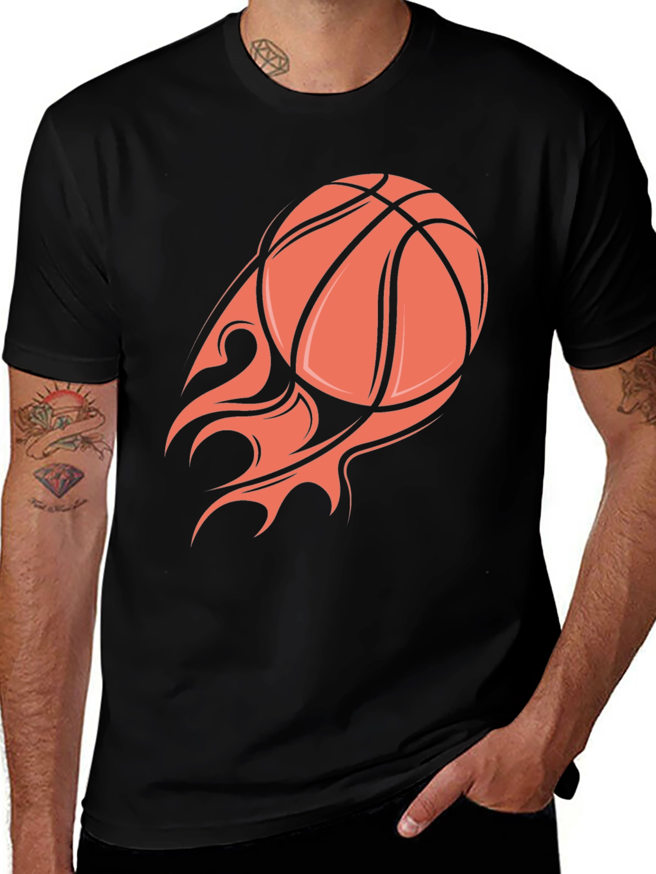 Variant 22 of Flaming Basketball Graphic Tee - Black