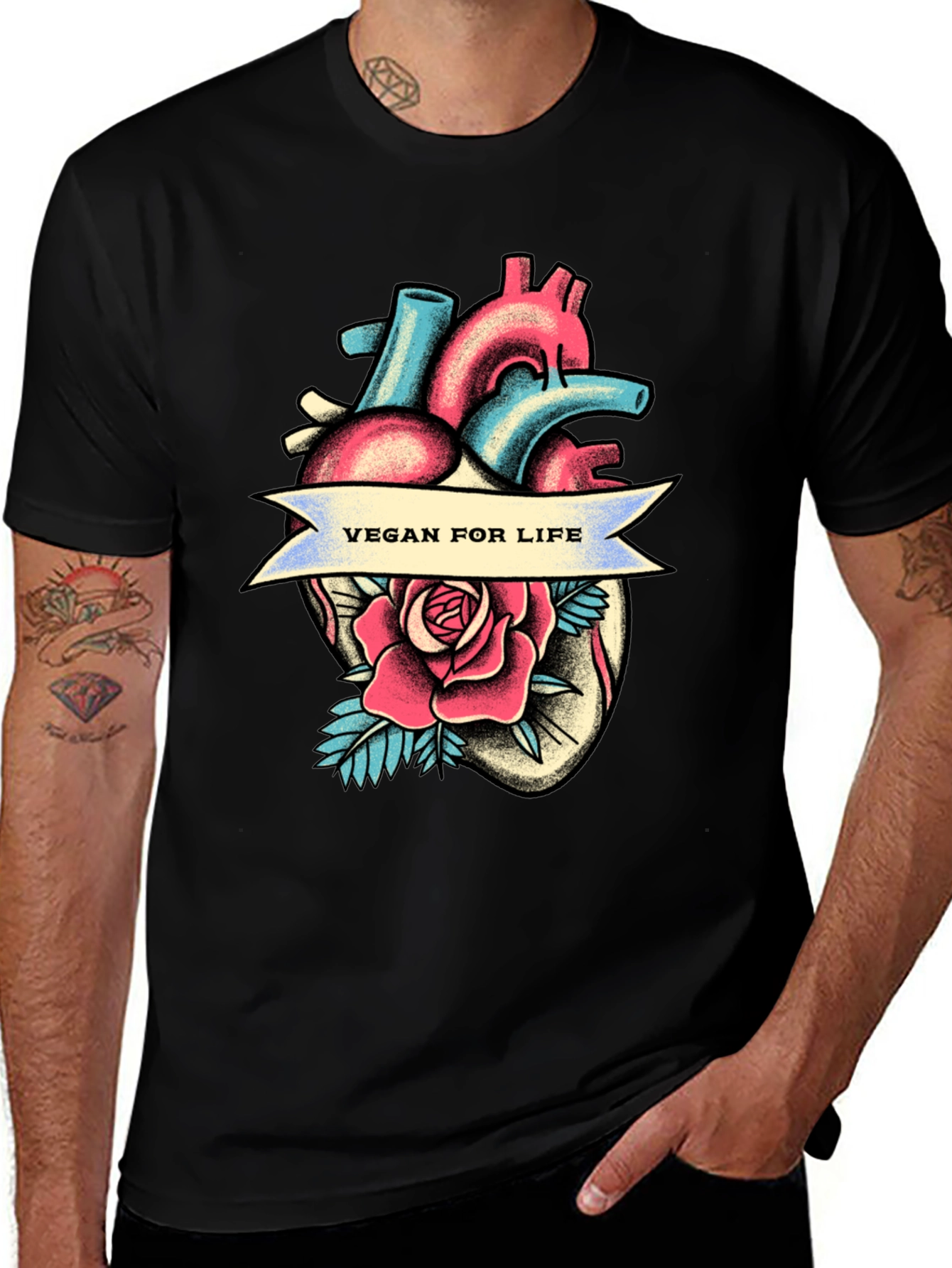 Variant 30 of Vegan for Life T-Shirt - Anatomical Heart & Rose