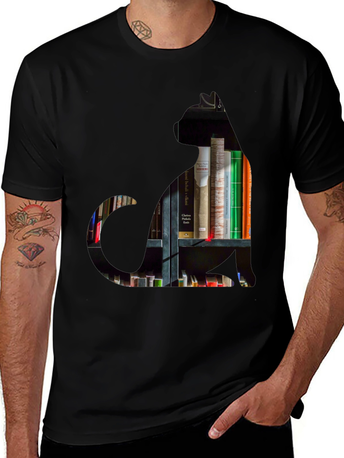 Variant 28 of Cat Bookshelf T-Shirt - Literary Cat Lover Tee