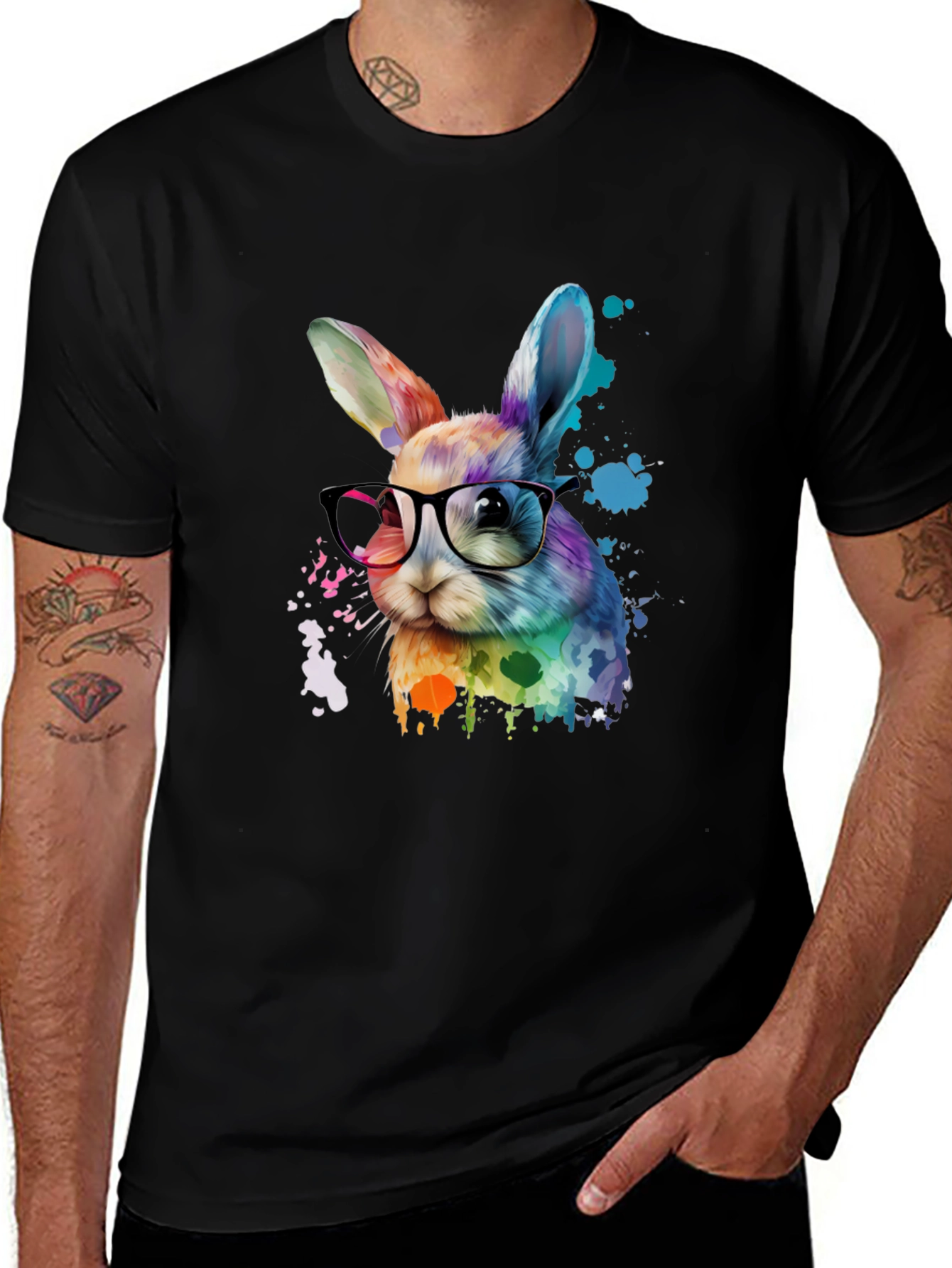 Variant 27 of Rainbow Bunny T-Shirt with Glasses - Artistic Design