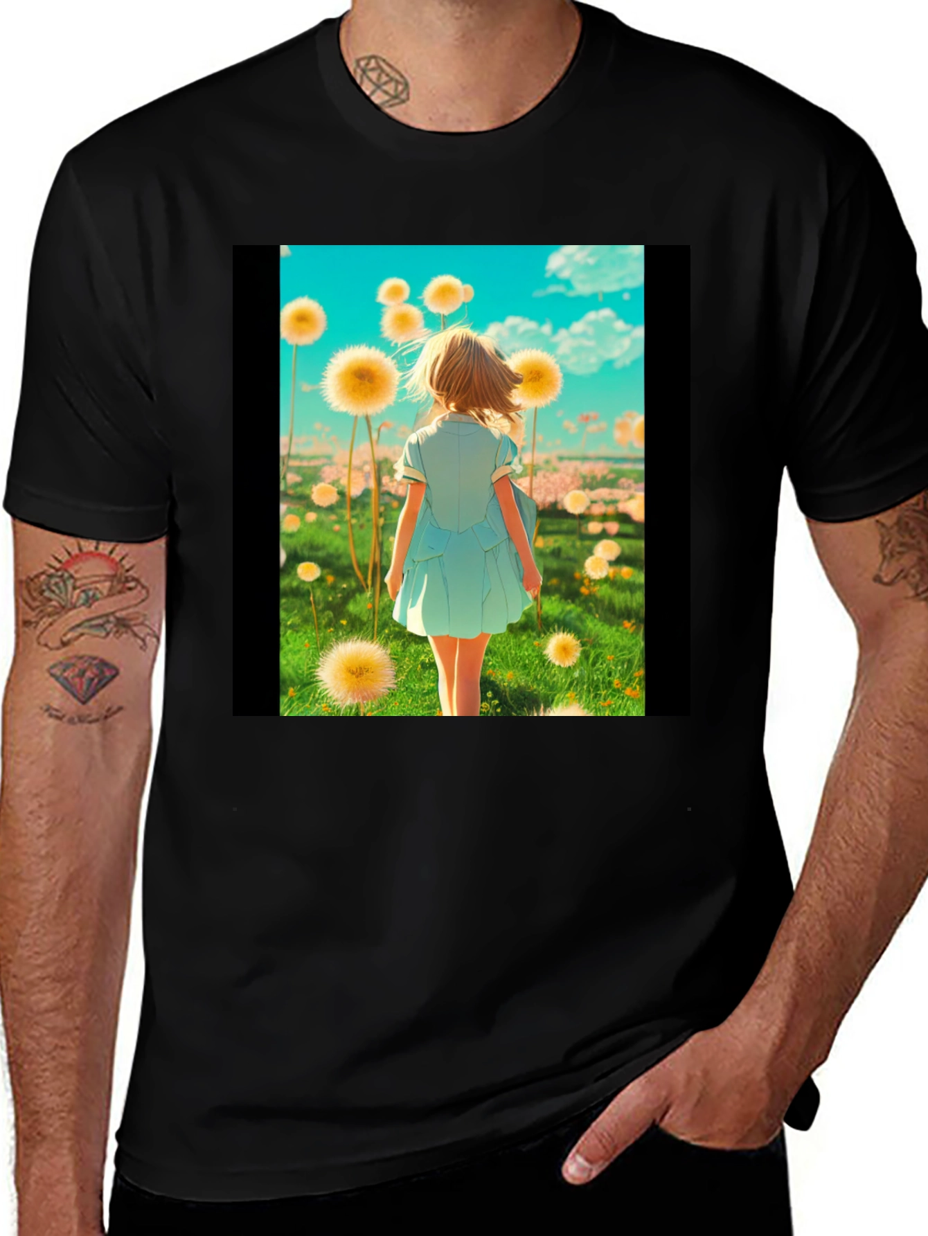 Variant 19 of Anime Girl Dandelion Field Graphic Tee